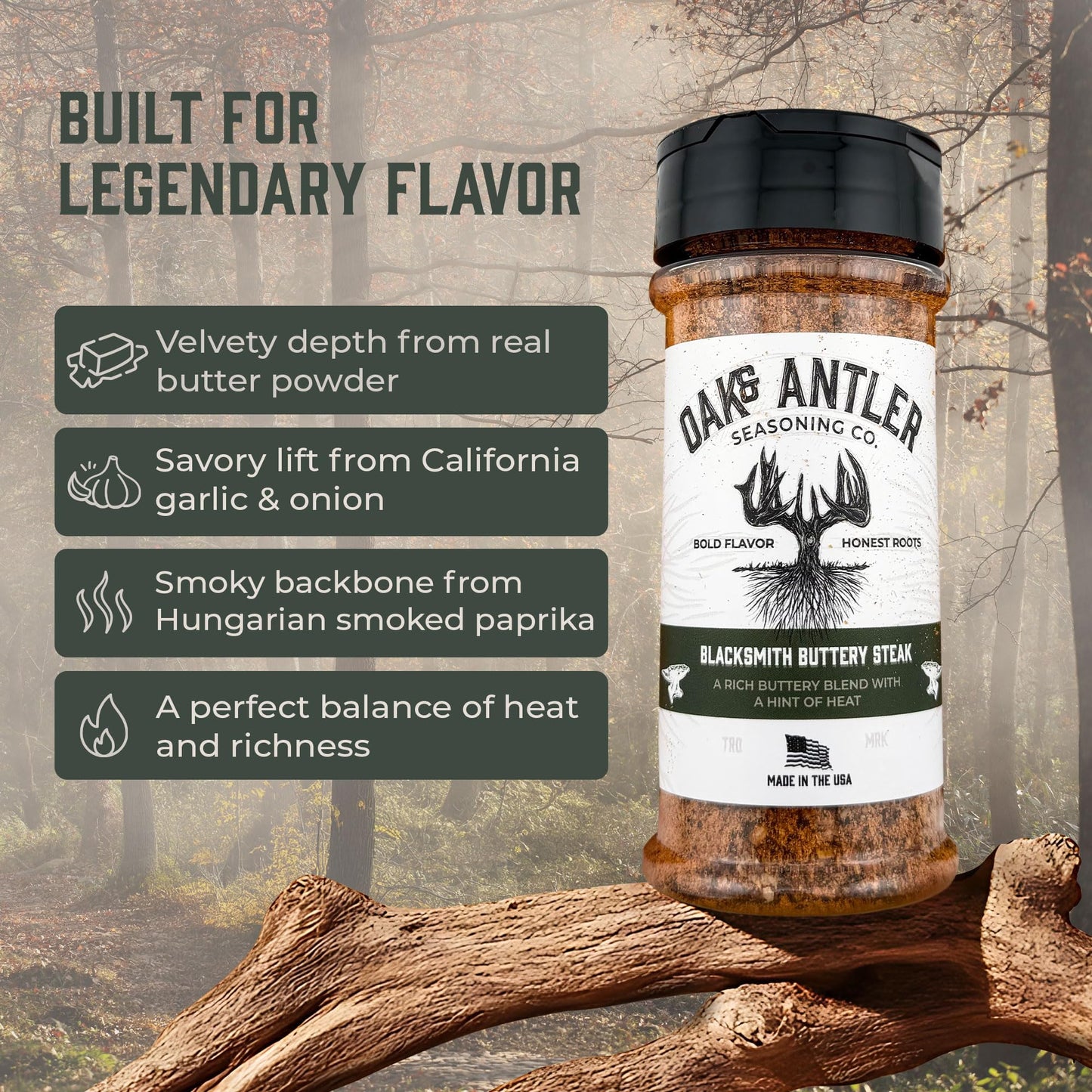 Oak & Antler Blacksmith Buttery Steak Spice Rub, Non-GMO, No MSG - 5oz 12pk