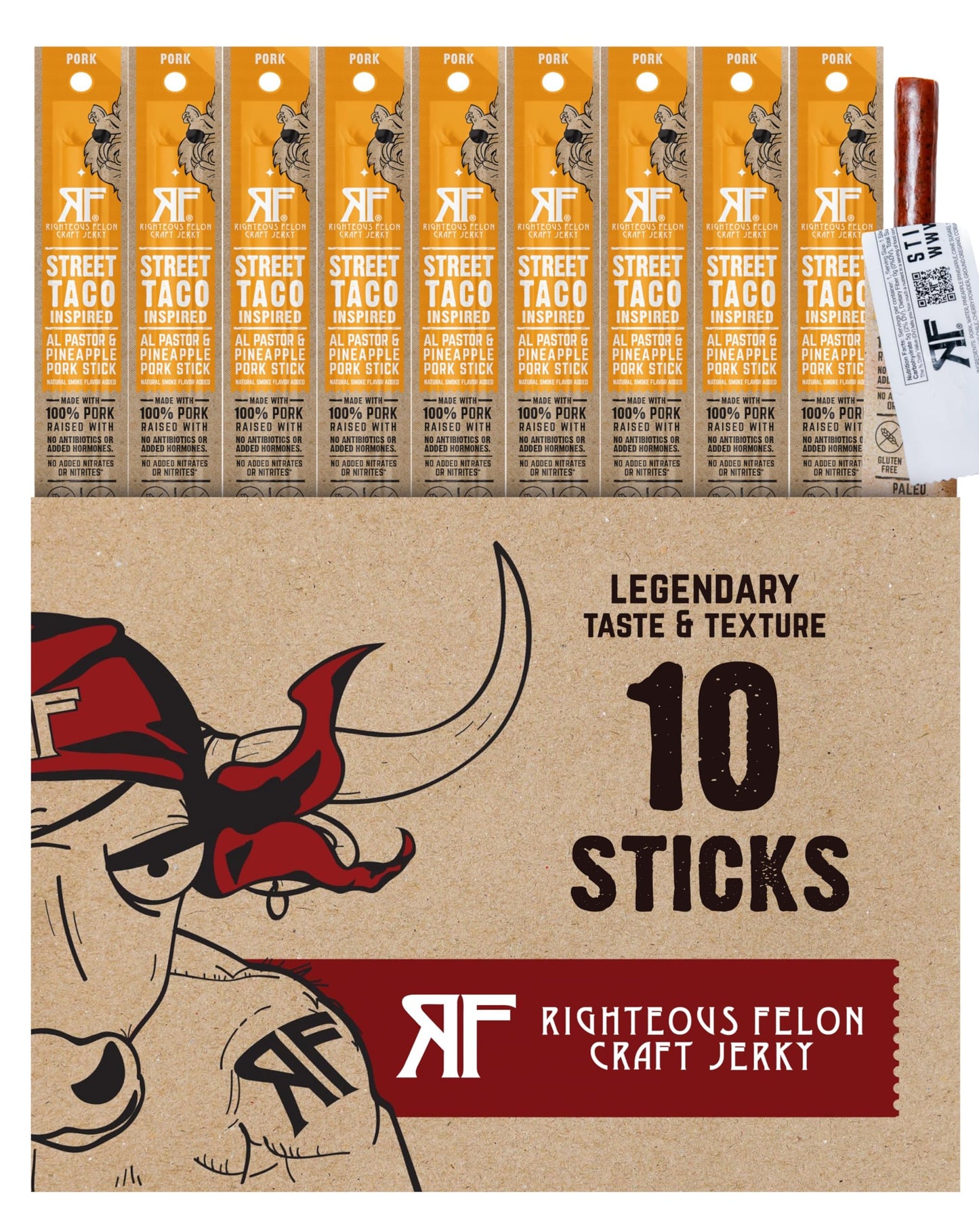 Righteous Felon Meat Sticks | 100% Pasture Raised Pork | 8g Protein per Stick | Keto, Gluten-Free, Low Sugar, High Protein Snack Sticks | Individually