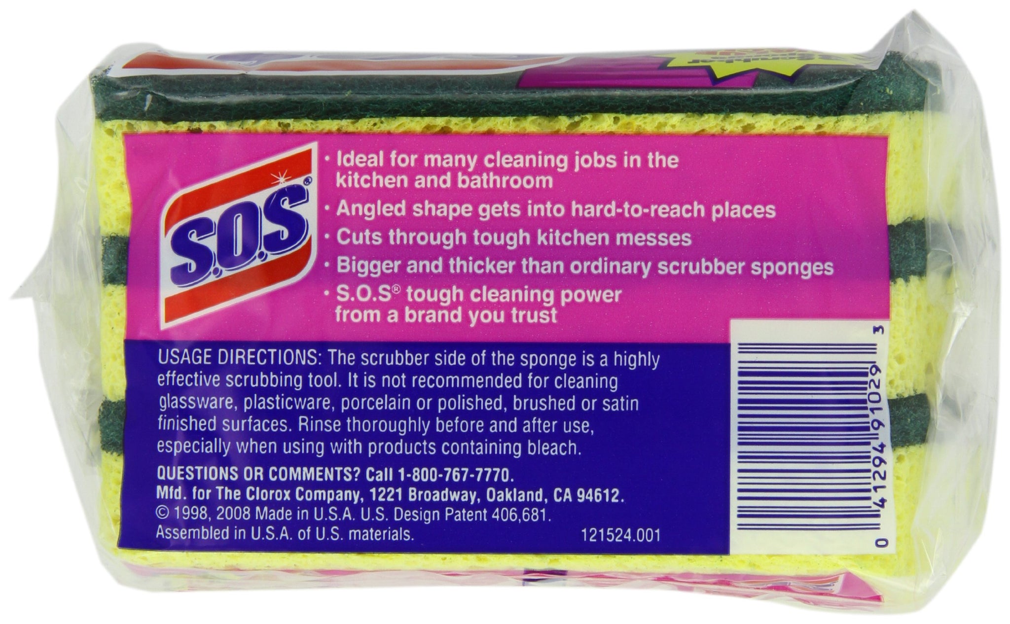 Clorox 91029 S.O.S Heavy-Duty Scrubber Sponge 3-Pack (Case of 8)
