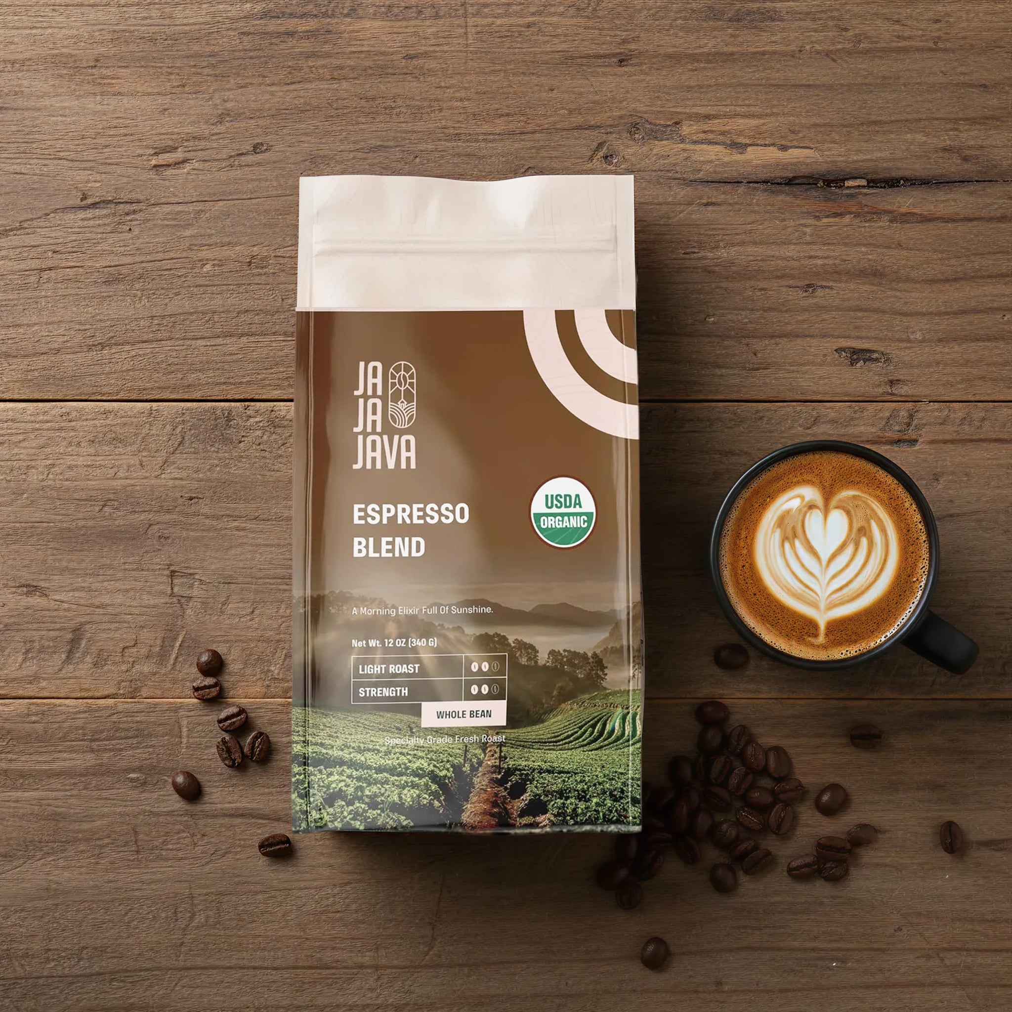 JaJa Java Espresso Blend Whole Bean Coffee, Light Roast, 12 Ounces, USDA Organic, Specialty Grade Fresh Roast