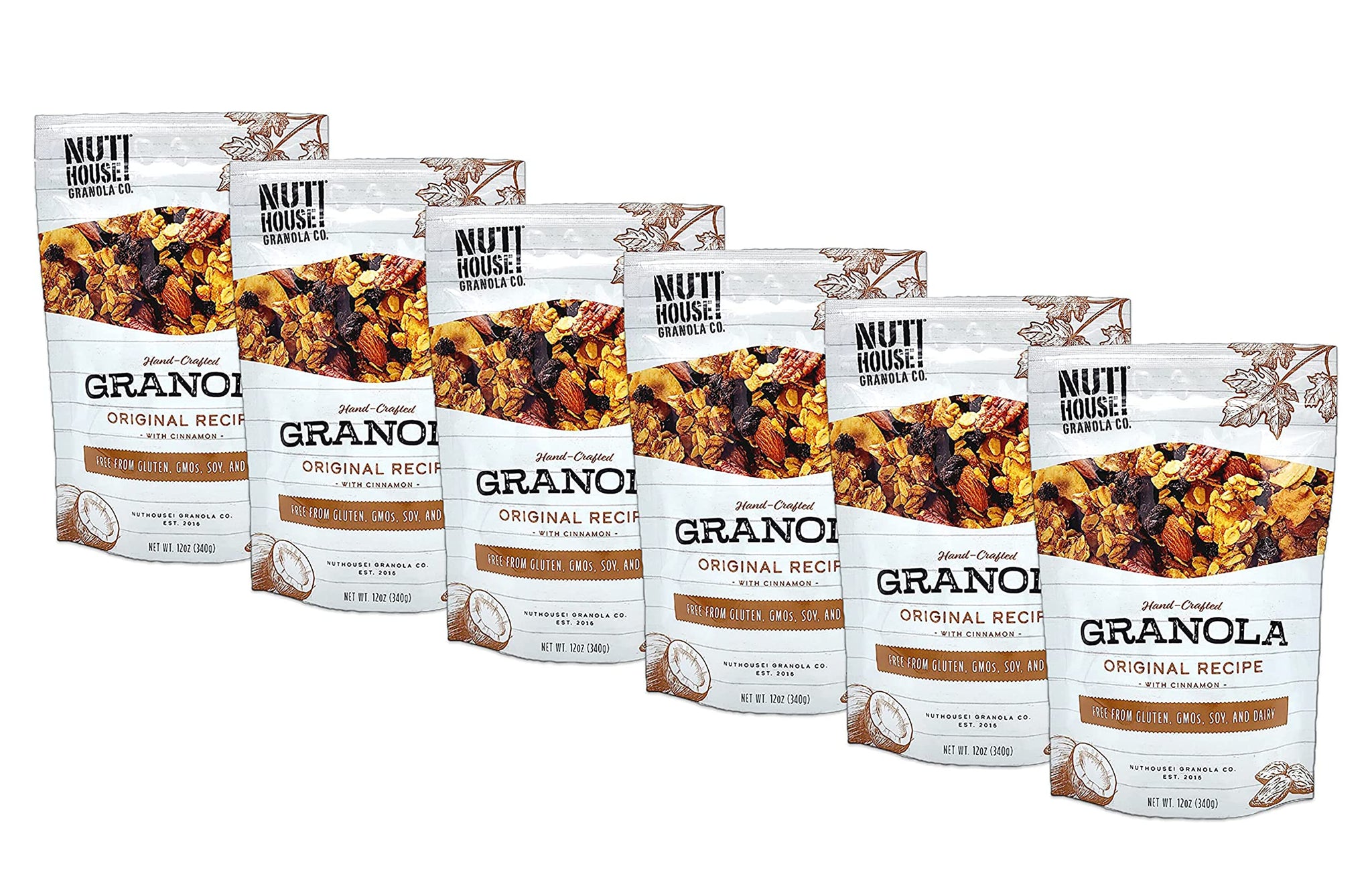 NutHouse! Granola Company - Premium Original Recipe Granola | Certified Gluten-Free, Non-GMO, Kosher | Vegan, Soy-Free | 12 oz. Bag (6-Pack)
