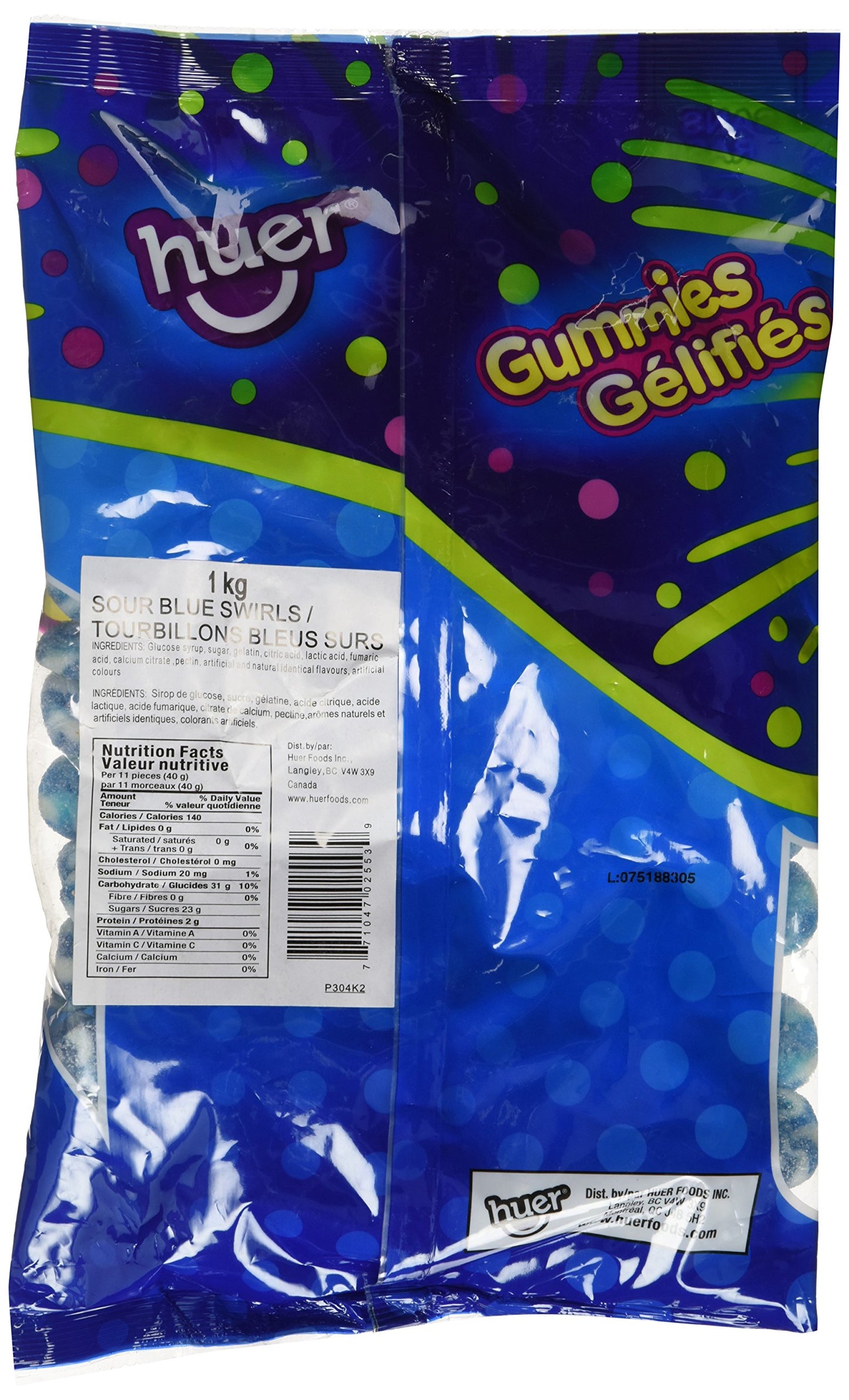 Huer Small Swirls-Sour Blue Raspberry Gummy Candy 1kg/2.2lb Bag (Imported from Canada)