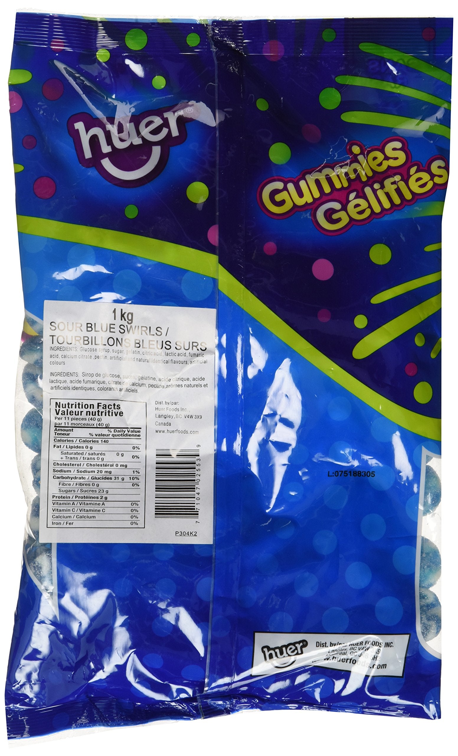 Huer Small Swirls-Sour Blue Raspberry Gummy Candy 1kg/2.2lb Bag (Imported from Canada)