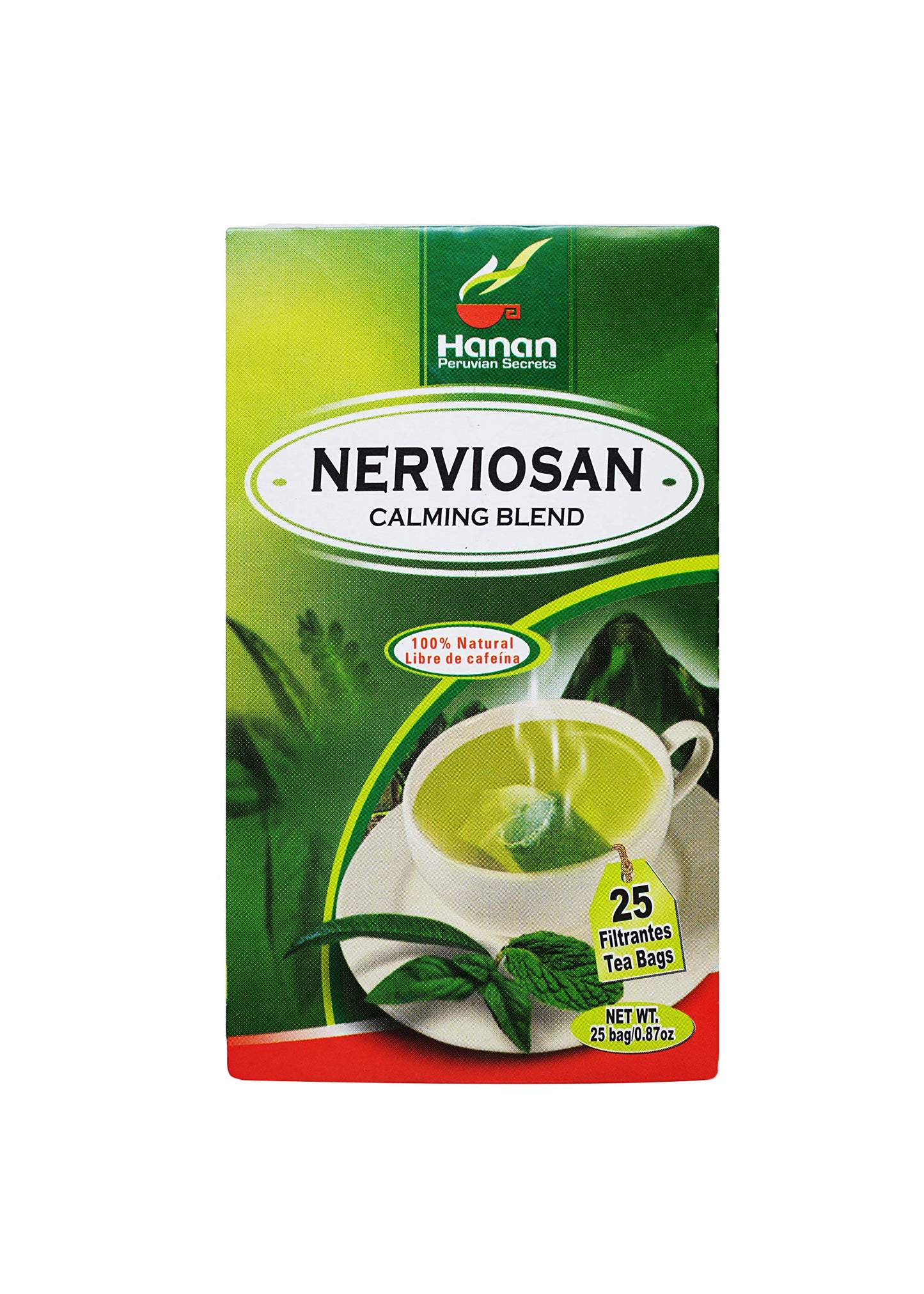 Hanan Peruvian Secrets Nerviosan Herbal Tea | 100% Natural Calming Blend | 25 Tea Bags | Naturally Aids in Relieving Occasional Stress and Tension |
