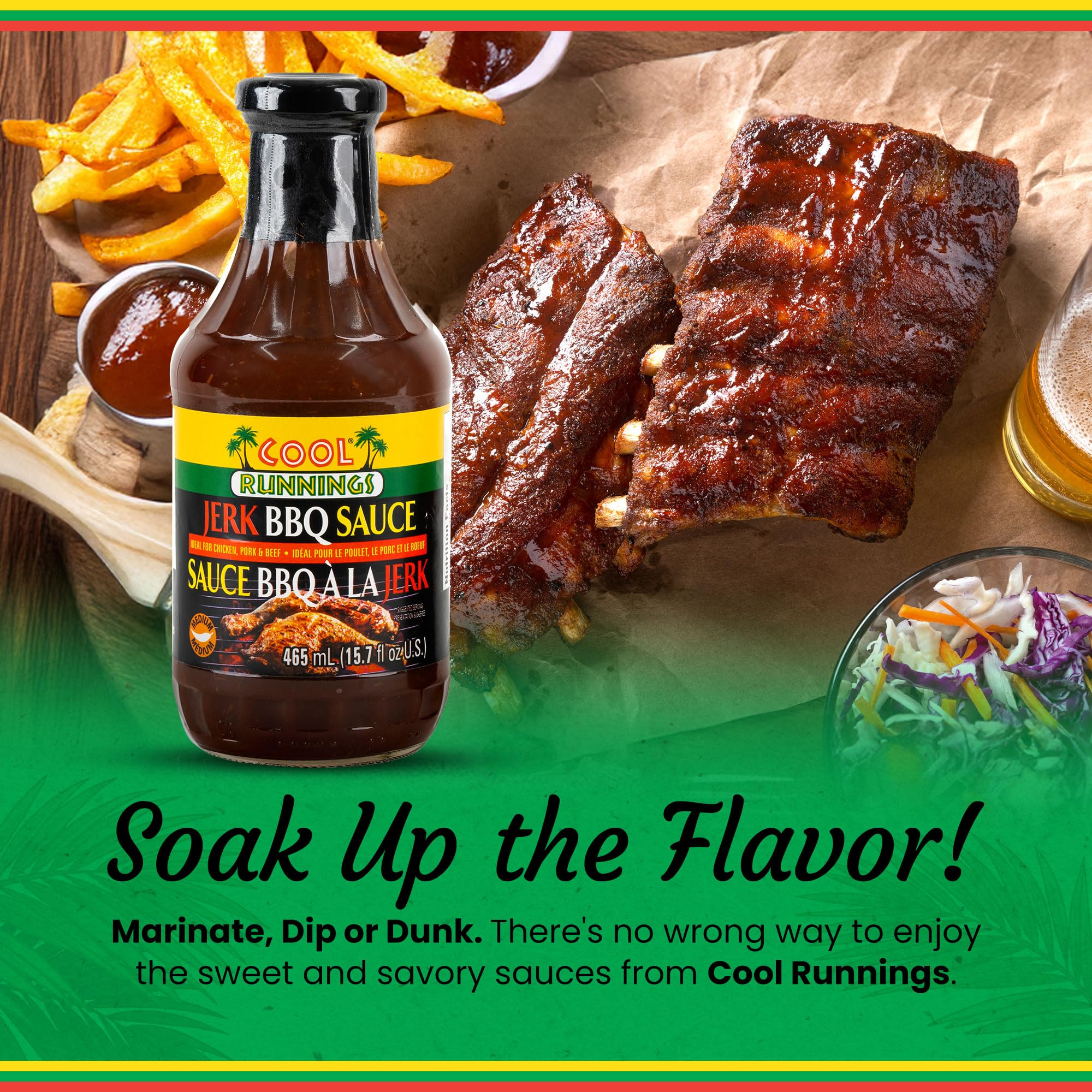 Cool Runnings Jerk BBQ Sauce 465ml - Bold and Smoky Jamaican-Style Barbecue Sauce for Grilling, Marinating, Dipping and Oven-Baked Dishes