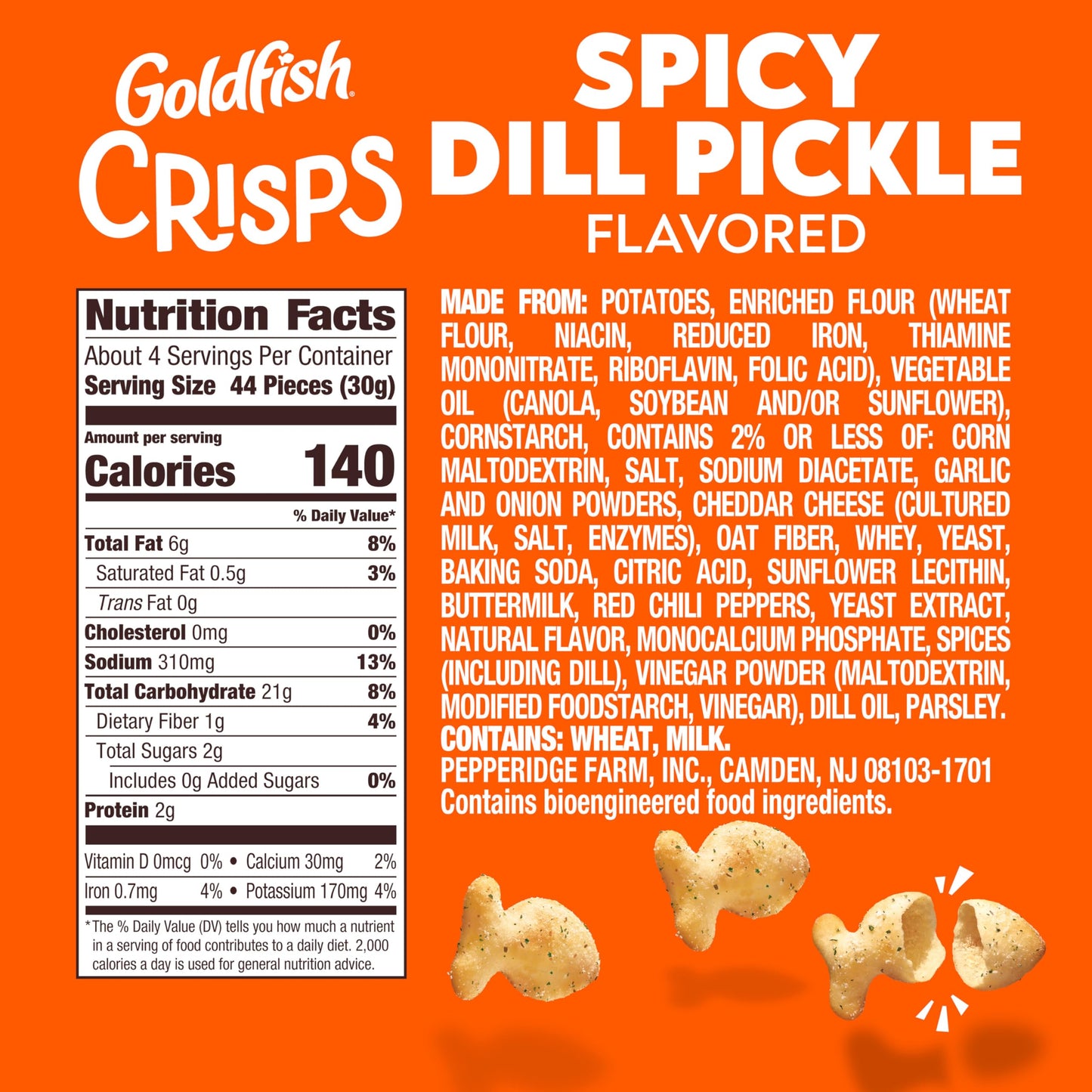 Goldfish Crisps Spicy Dill Pickle Baked Chip Crackers, 4.8 Oz Bag