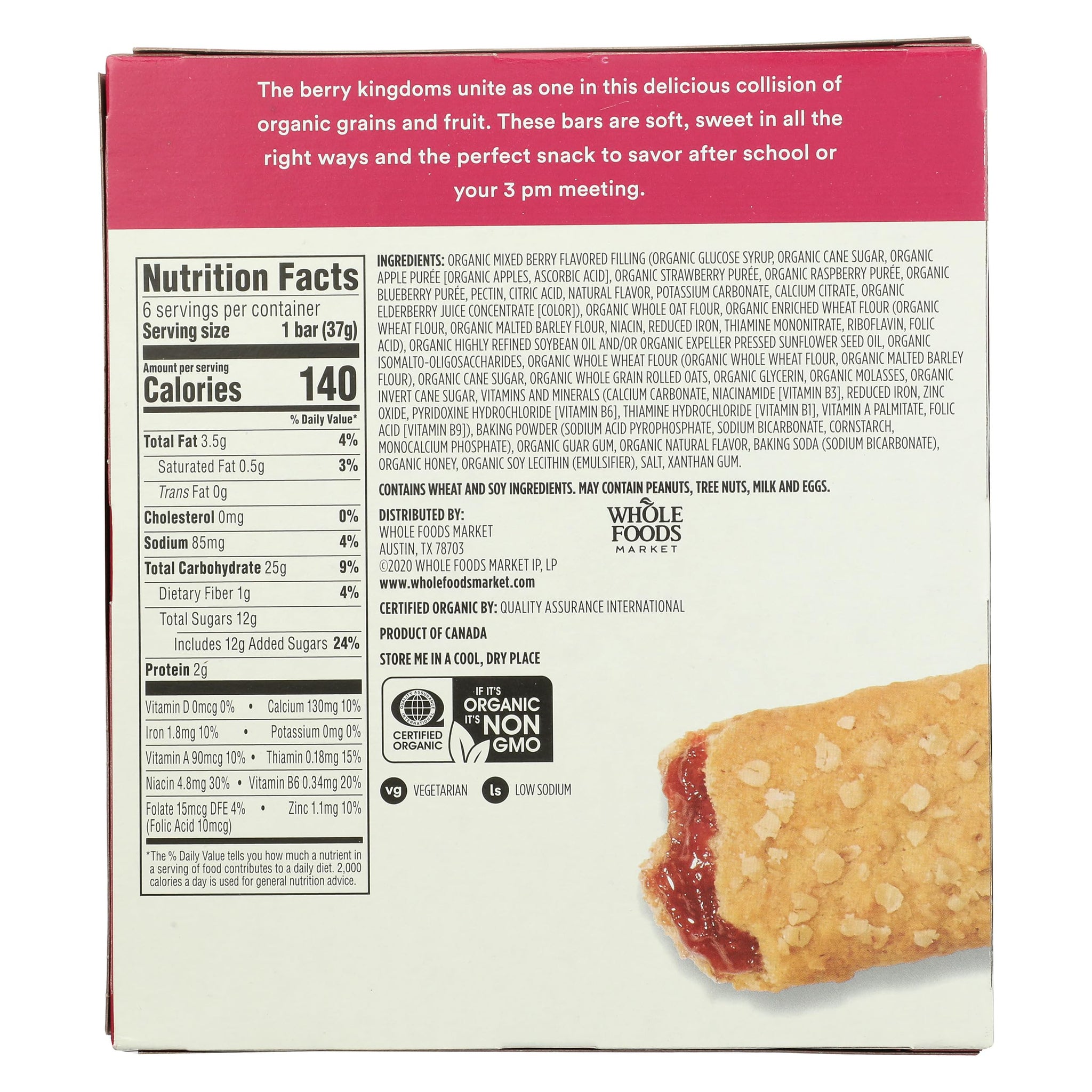 365 by Whole Foods Market, Organic Mixed Berry Cereal Bar 6 Count, 7.8 Ounce