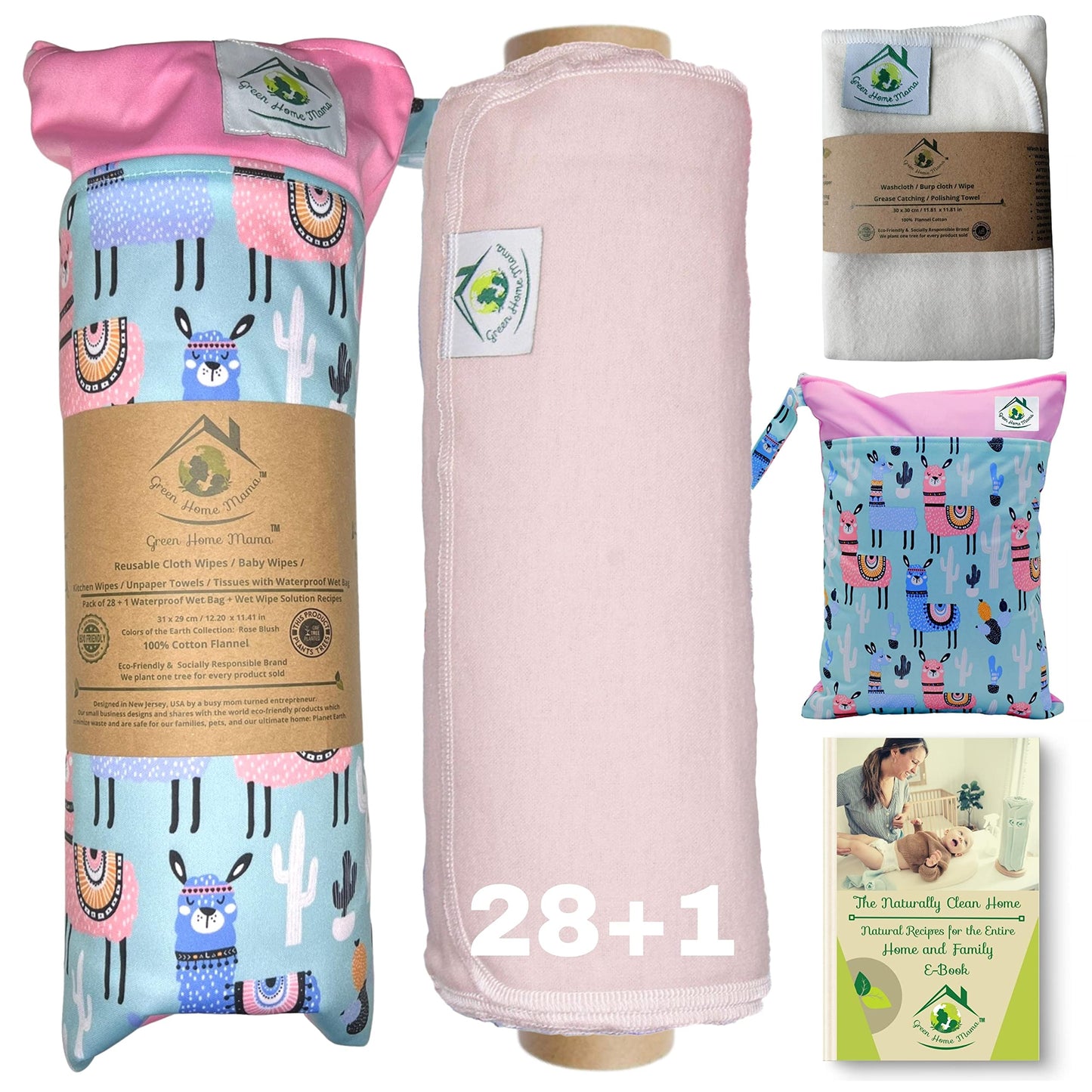 Reusable Paper Towels Washable Roll 29 Pack, 100% Soft Cotton Baby Wipes, Paperless Paper Towel Alternative, Zero Waste Napkins w/Wet Bag & Wash Cloth