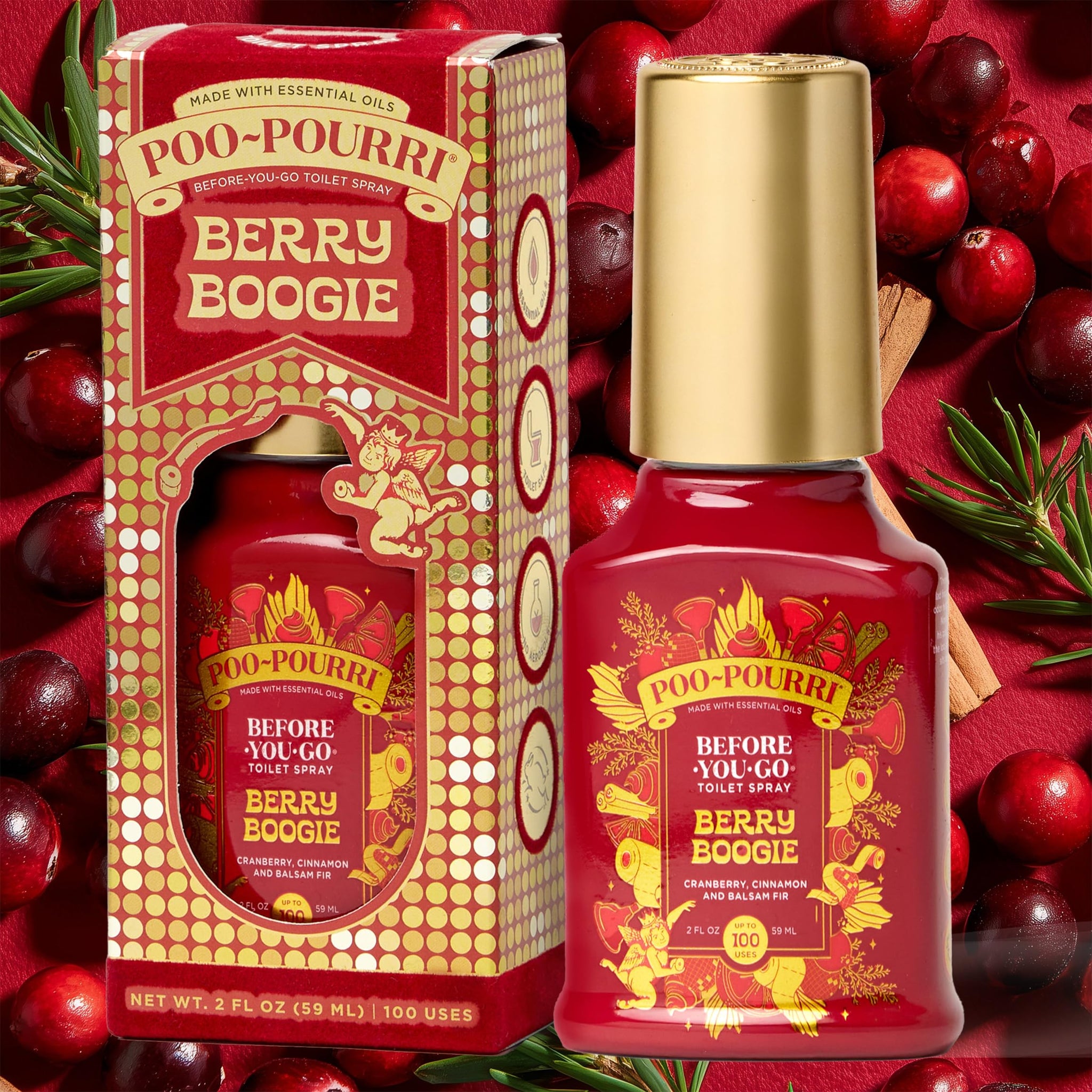 Poo-Pourri Holiday Before-You-Go Toilet Spray, Berry Boogie, 2 Fl Oz - Cranberry, Cinnamon and Balsam Fir