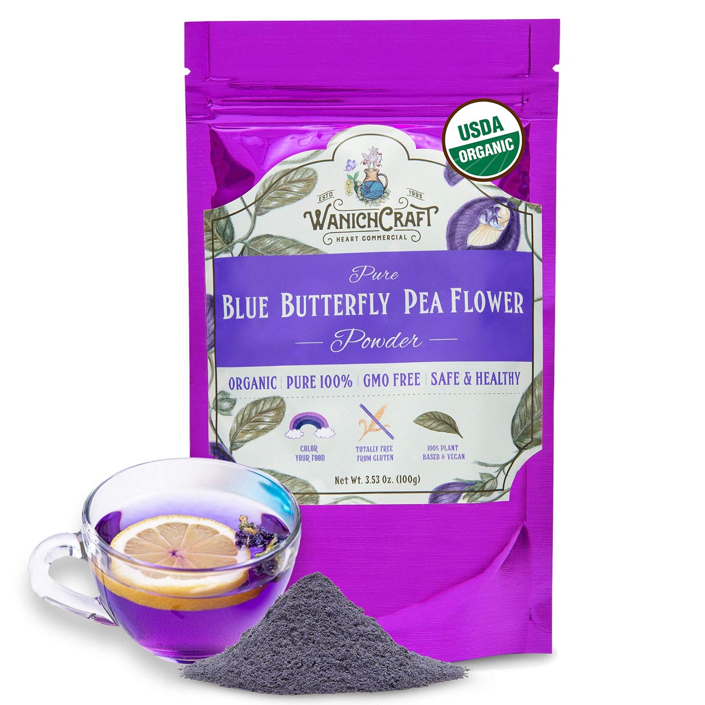 Butterfly Pea Flower Powder Blue Matcha Tea | 100% USDA Organic | CULINARY GRADE | GMO Free | Gluten Free | Vegan | No Artificial Dyes | Plant-Based