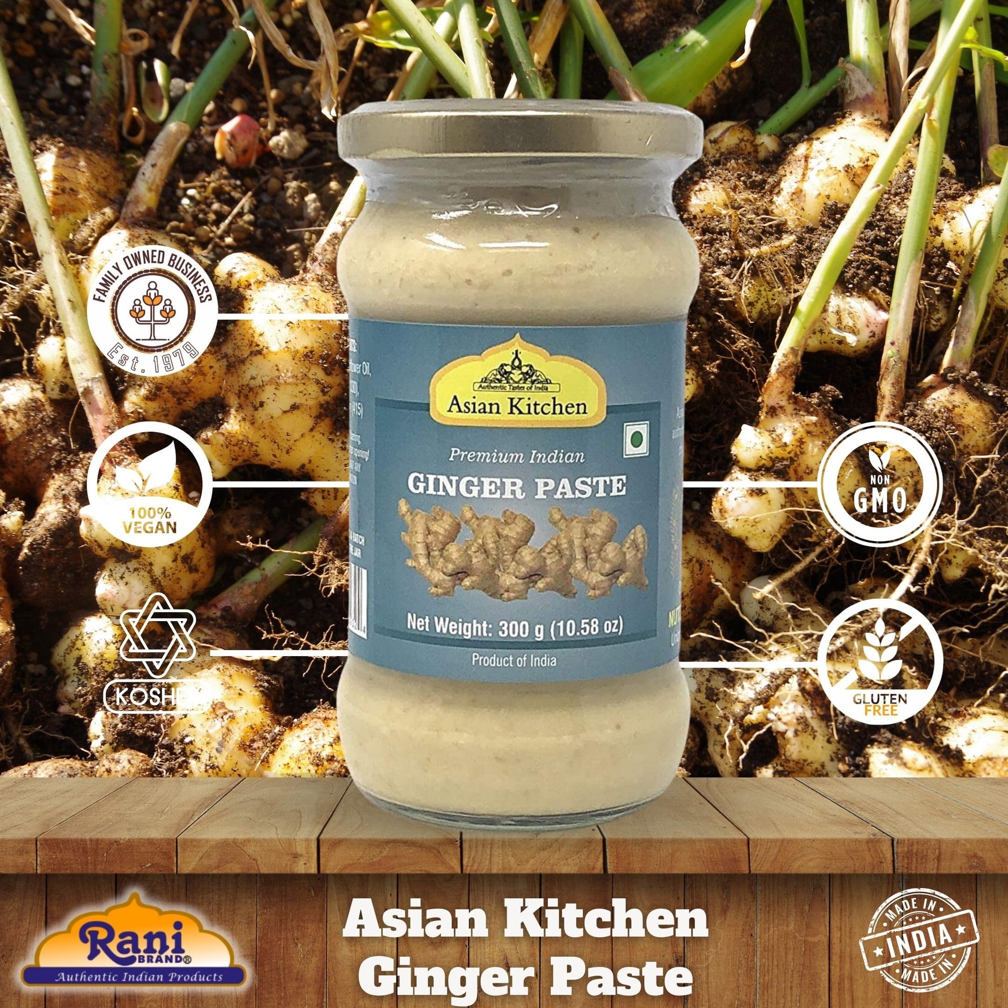 Asian Kitchen Ginger Cooking Paste 10.5oz (300g) Glass Jar ~ Vegan | Gluten Free | NON-GMO | No Colors | Indian Origin