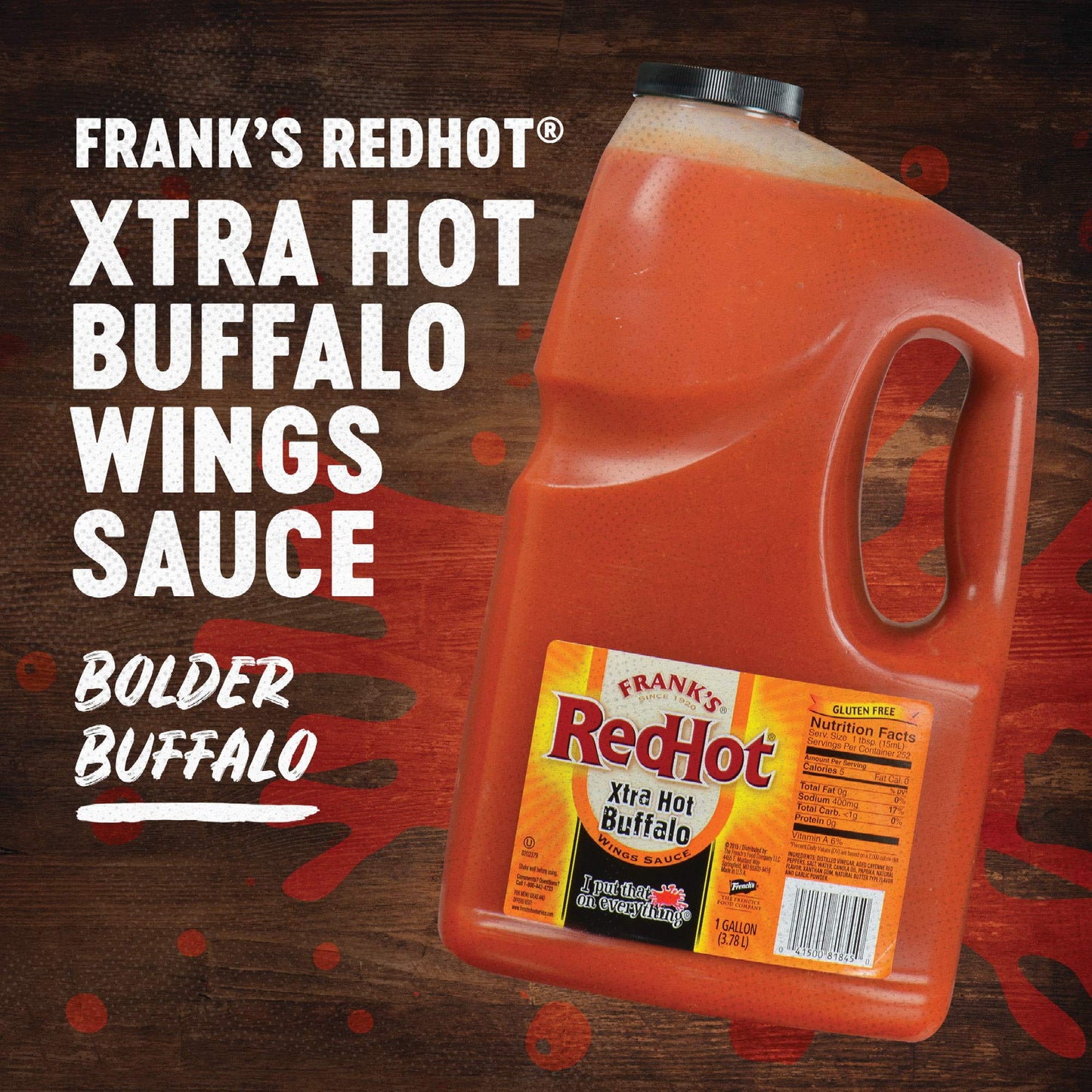 Frank's RedHot Xtra Hot Buffalo Wings Sauce, 1 gal - One Gallon Jug of Extra Hot Buffalo Wings Hot Sauce with 3x the Heat for Spicy Apps, Snacks
