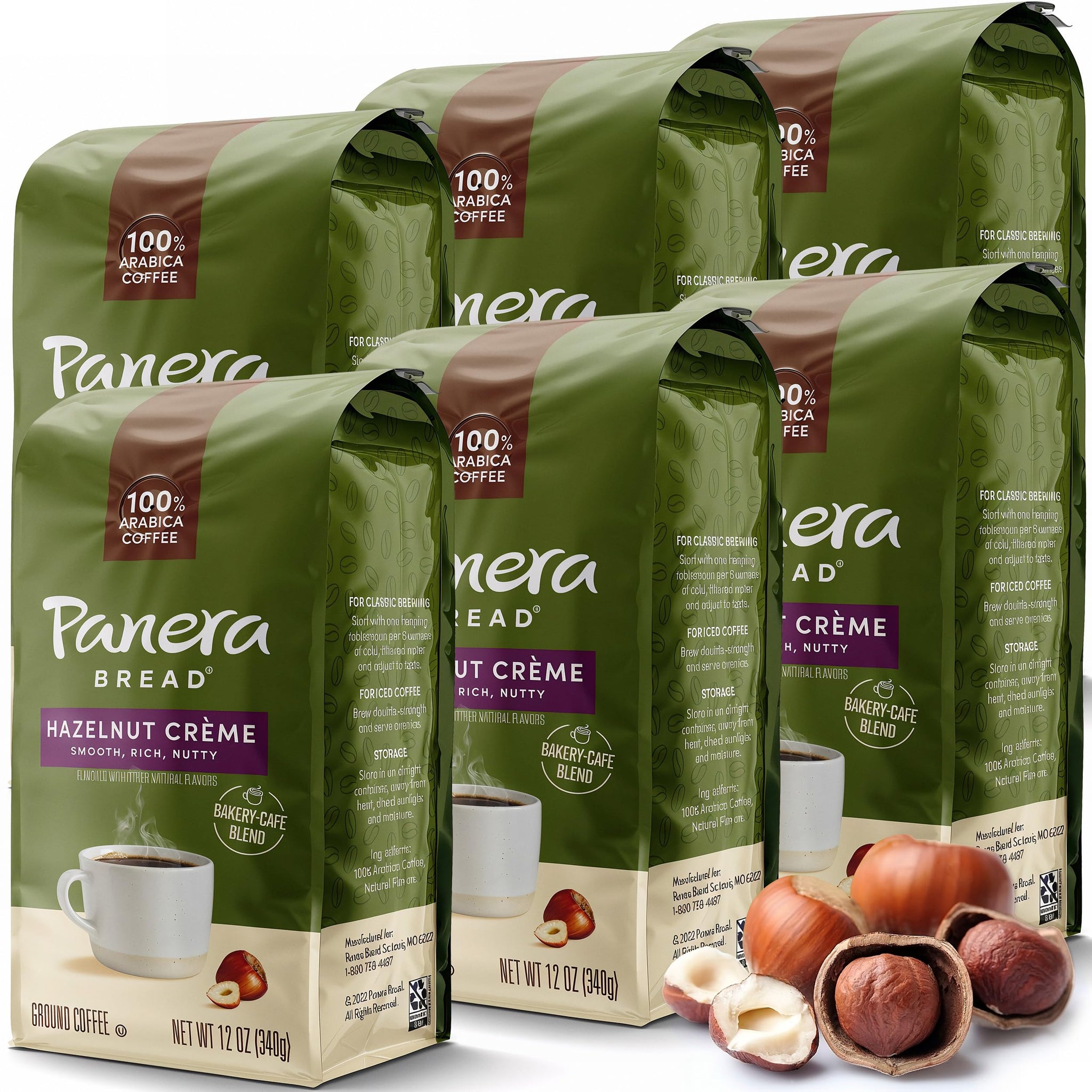 Panera Hazelnut Crème Ground Coffee - Light Roast 100% Arabica for Smooth Morning Brewing - Restaurant-Quality Flavored Coffee, Kosher Certified, 12oz