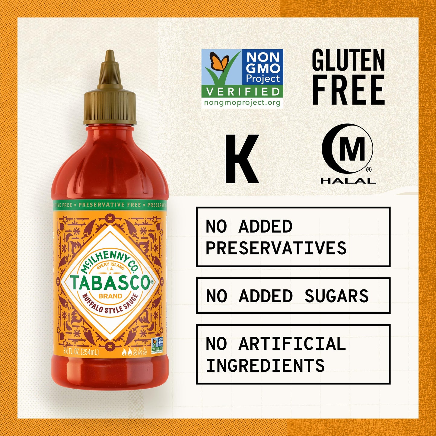 TABASCO Brand Buffalo Style Sauce, Medium Hot Sauce, Easy-to-Squeeze Bottle, Thick & Tangy, Five Simple Ingredients, Great on Chicken Party Wings