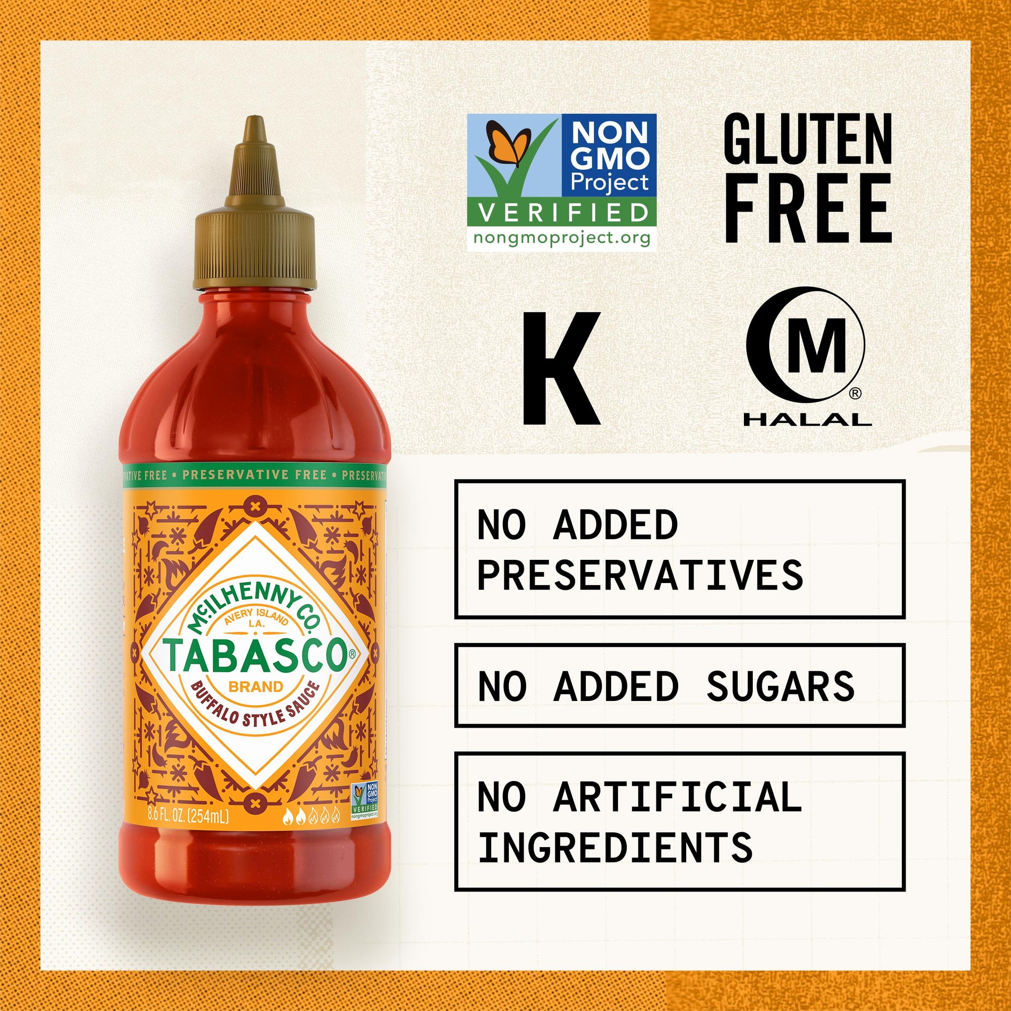 TABASCO Brand Buffalo Style Sauce, Medium Hot Sauce, Easy-to-Squeeze Bottle, Thick & Tangy, Five Simple Ingredients, Great on Chicken Party Wings