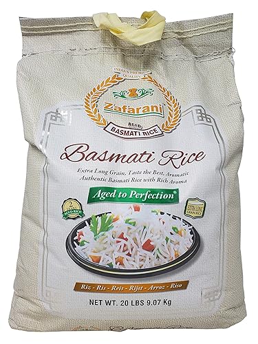 Zafarani Aged Basmati Rice Aromatic Extra Long Grain Rice from India 20 LB