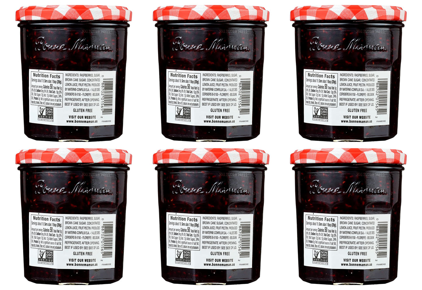 Bonne Maman Raspberry Preserves, 13 oz Glass Jars (Pack of 6) - Non-GMO, Made with Simple Ingredients