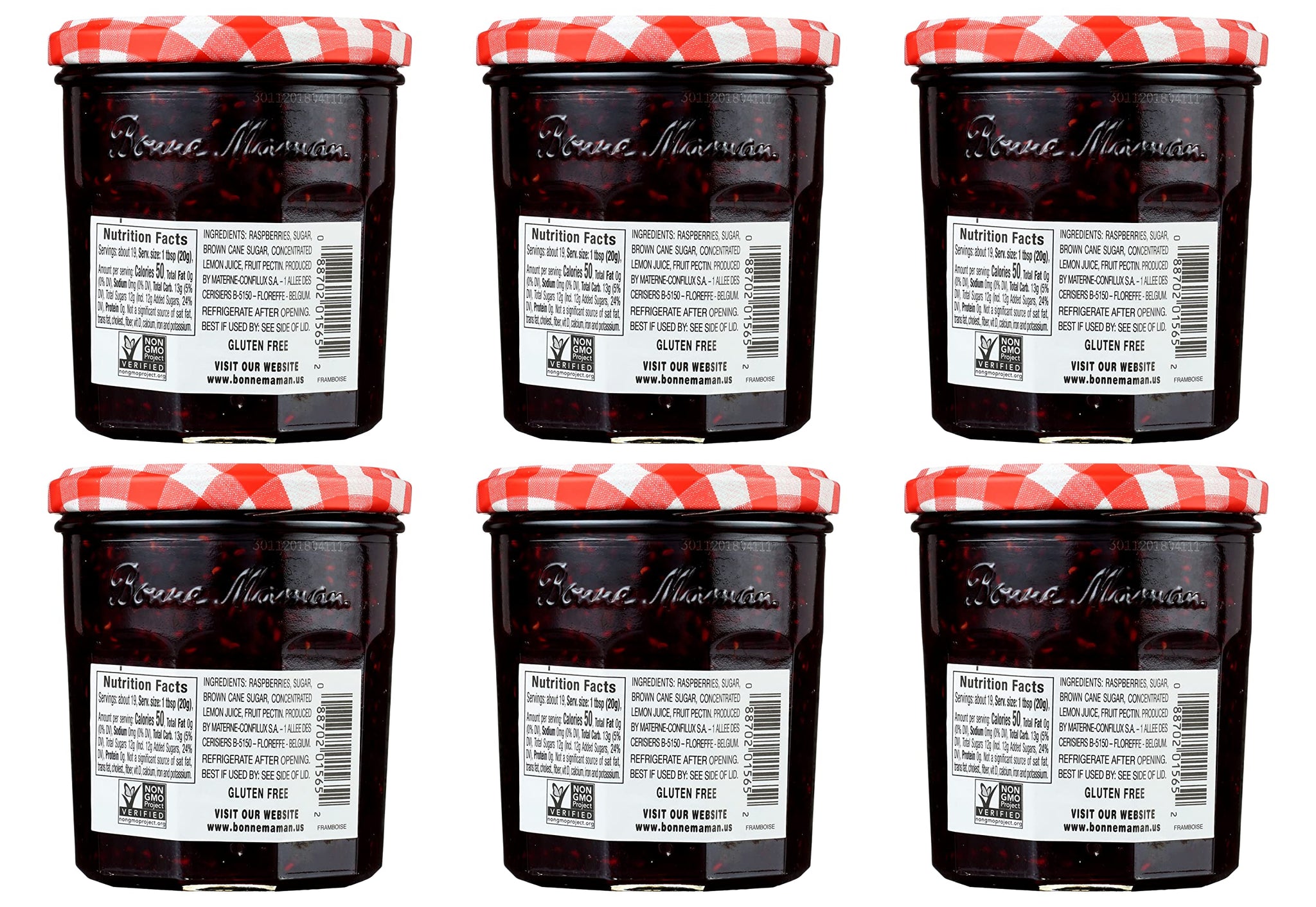 Bonne Maman Raspberry Preserves, 13 oz Glass Jars (Pack of 6) - Non-GMO, Made with Simple Ingredients