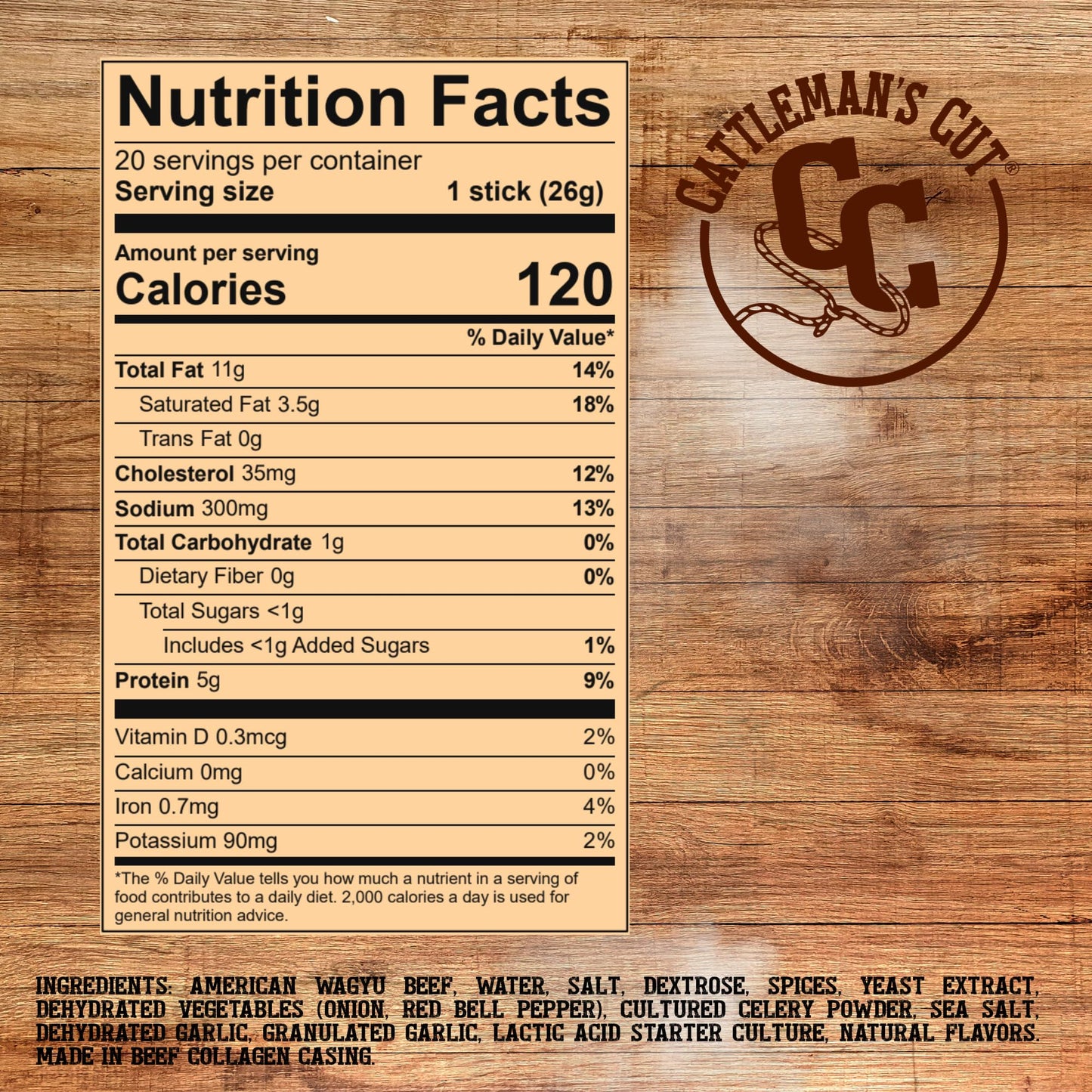 Cattleman's Cut American Wagyu Beef Sticks, Premium Bulk Protein Snacks, Keto Friendly, Gluten Free, Carnivore Travel Snack, Individually Wrapped 0.9