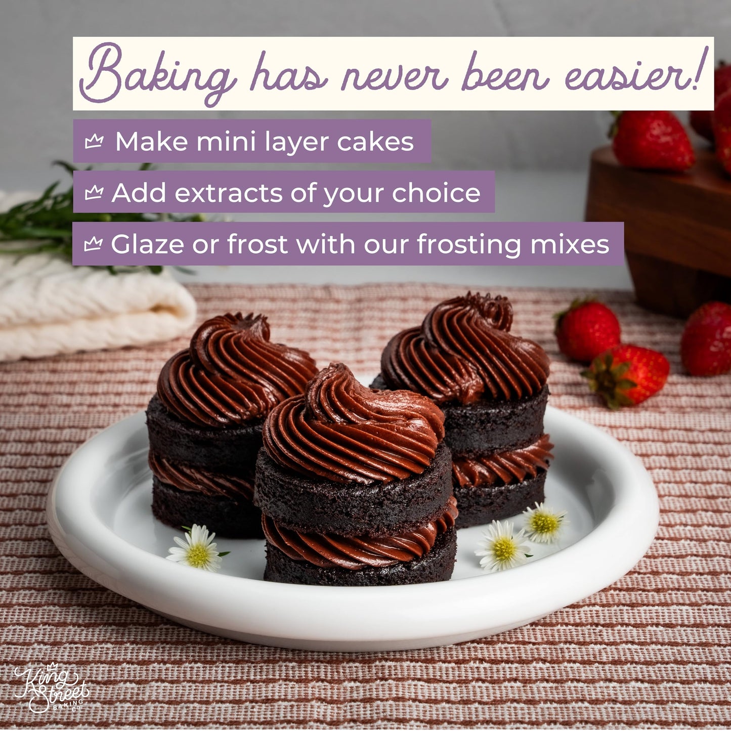 King Street Baking Co Chocolate Cupcake & Cake Mix - 7 Ingredient Box Mix With Dutch Cocoa - Makes 12 Cupcakes or 8 inch Sheet Cake - 1 Pack