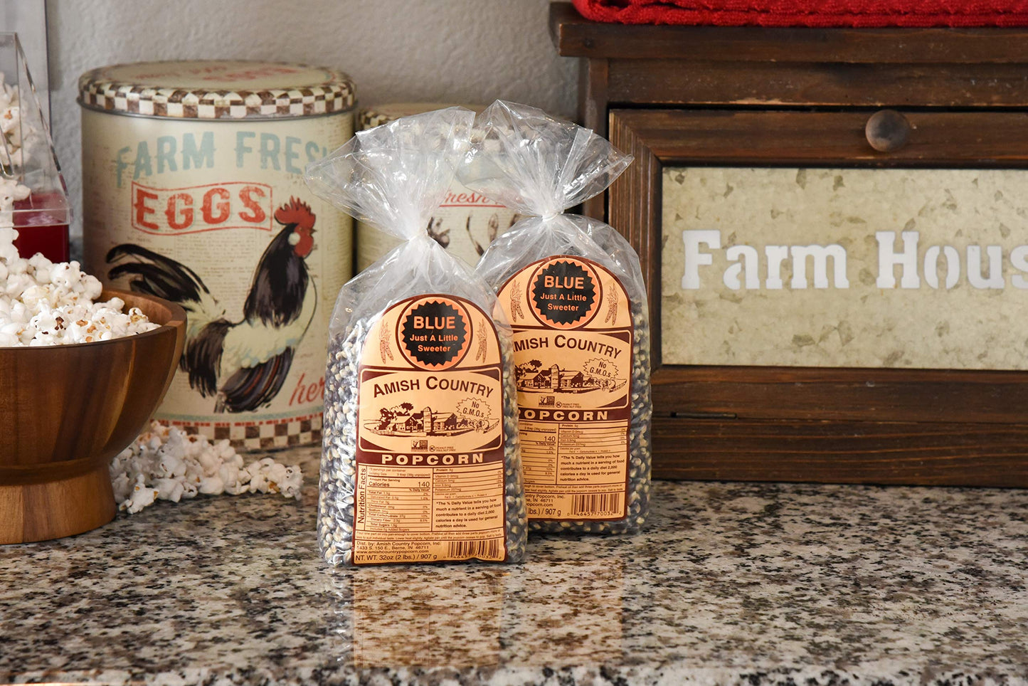 Amish Country Popcorn | 2-2lbs Bags Blue Kernels | Old Fashioned, Non-GMO and Gluten Free (2-2lbs Bags)
