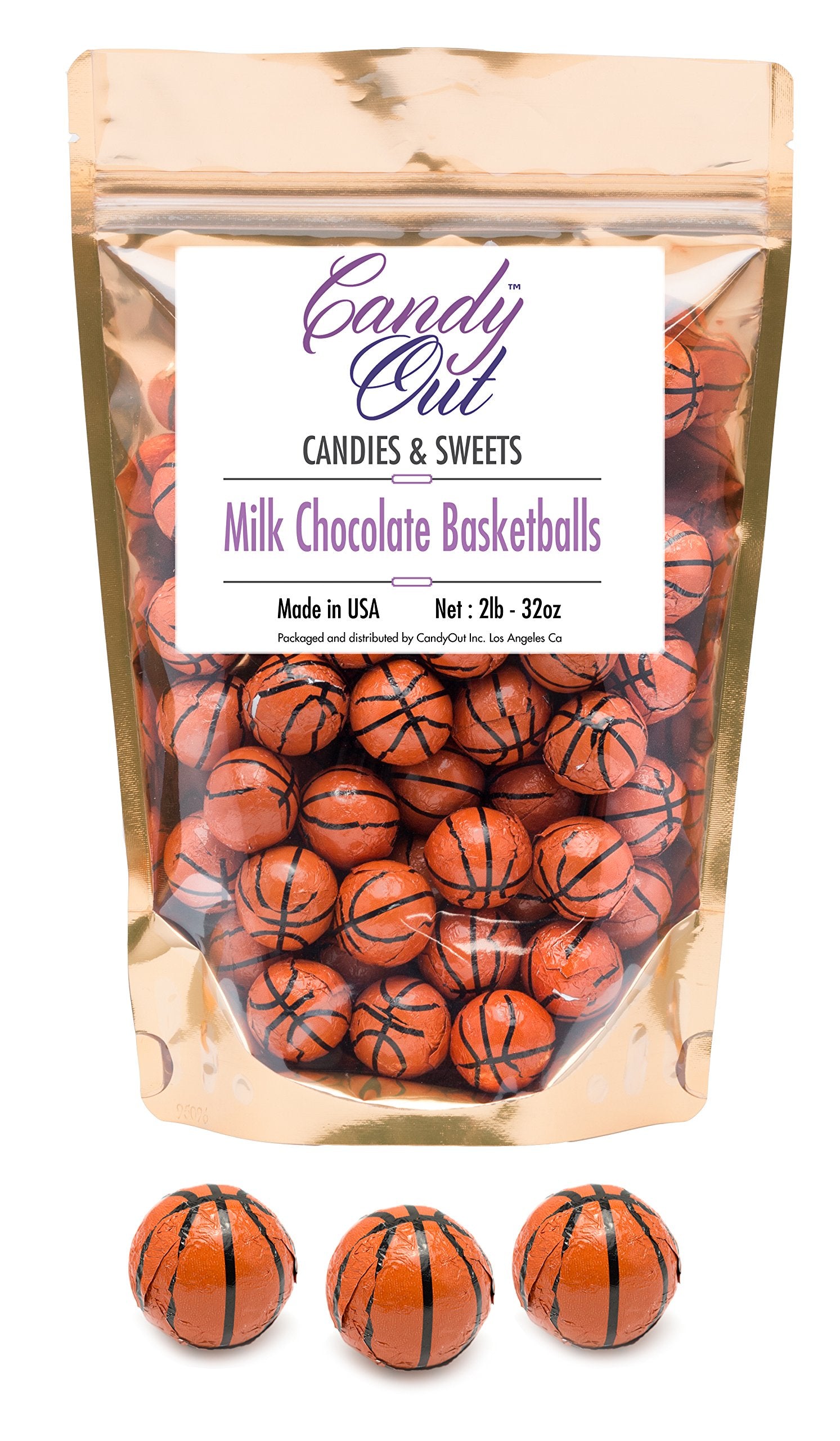 CandyOut Chocolate Basketballs 2 Pound - Foil Wrapped Chocolate Candy in Sealed Bag