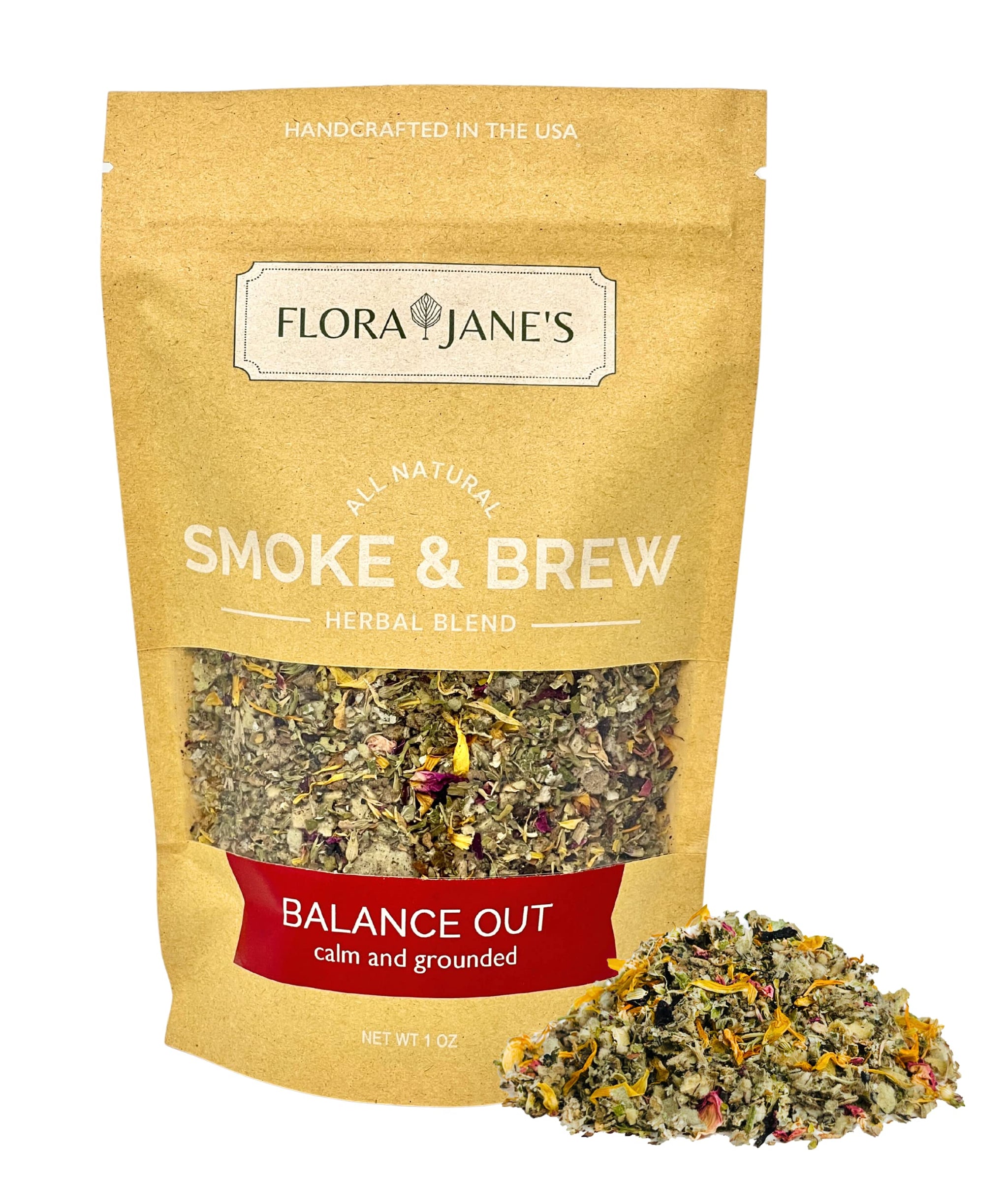 Flora Jane's Smoke & Brew - Balance Out Blend for Mental Support and Relaxation - Herbal Blend, Tea, and Bath Soak - Organic and Wildcrafted