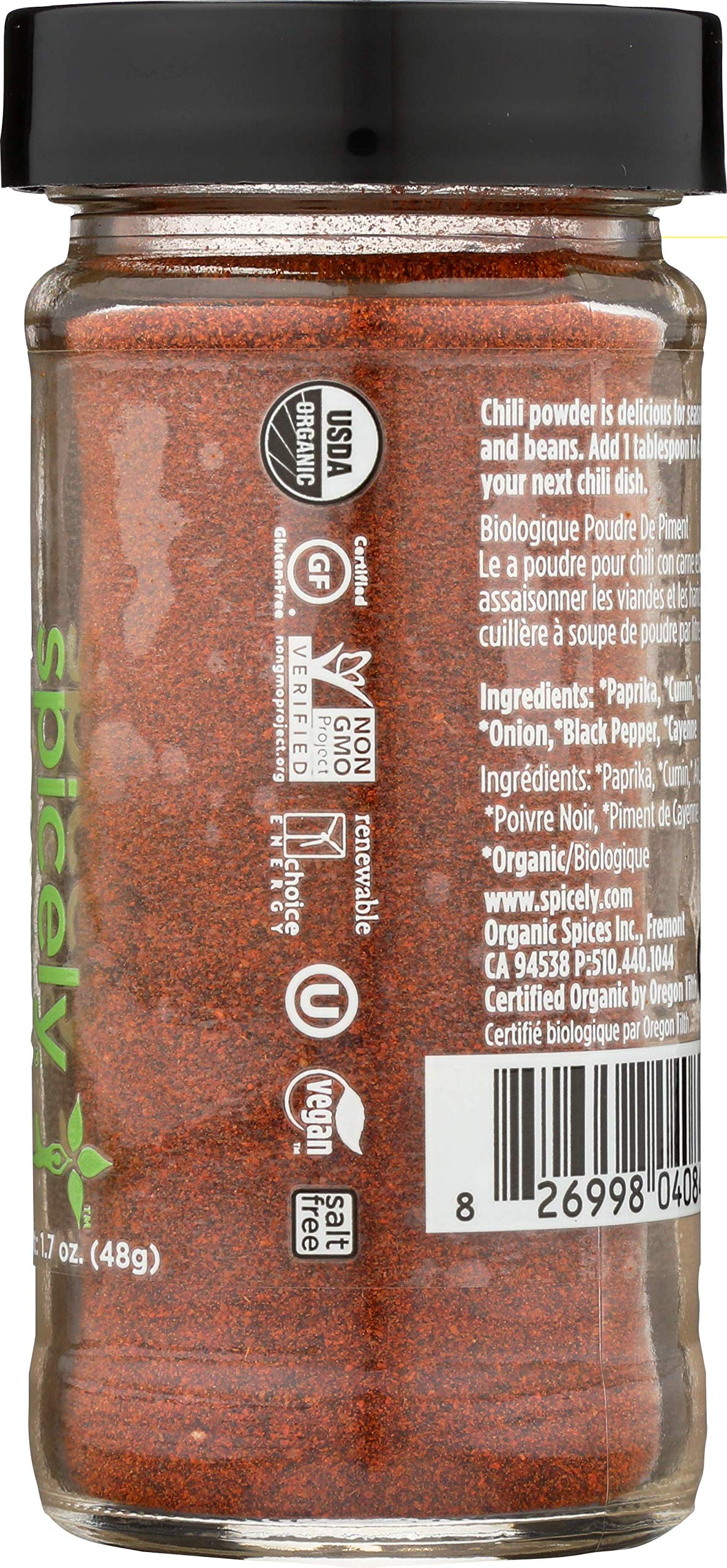 Spicely Organic Chili Powder Salt Free, 1.7 OZ