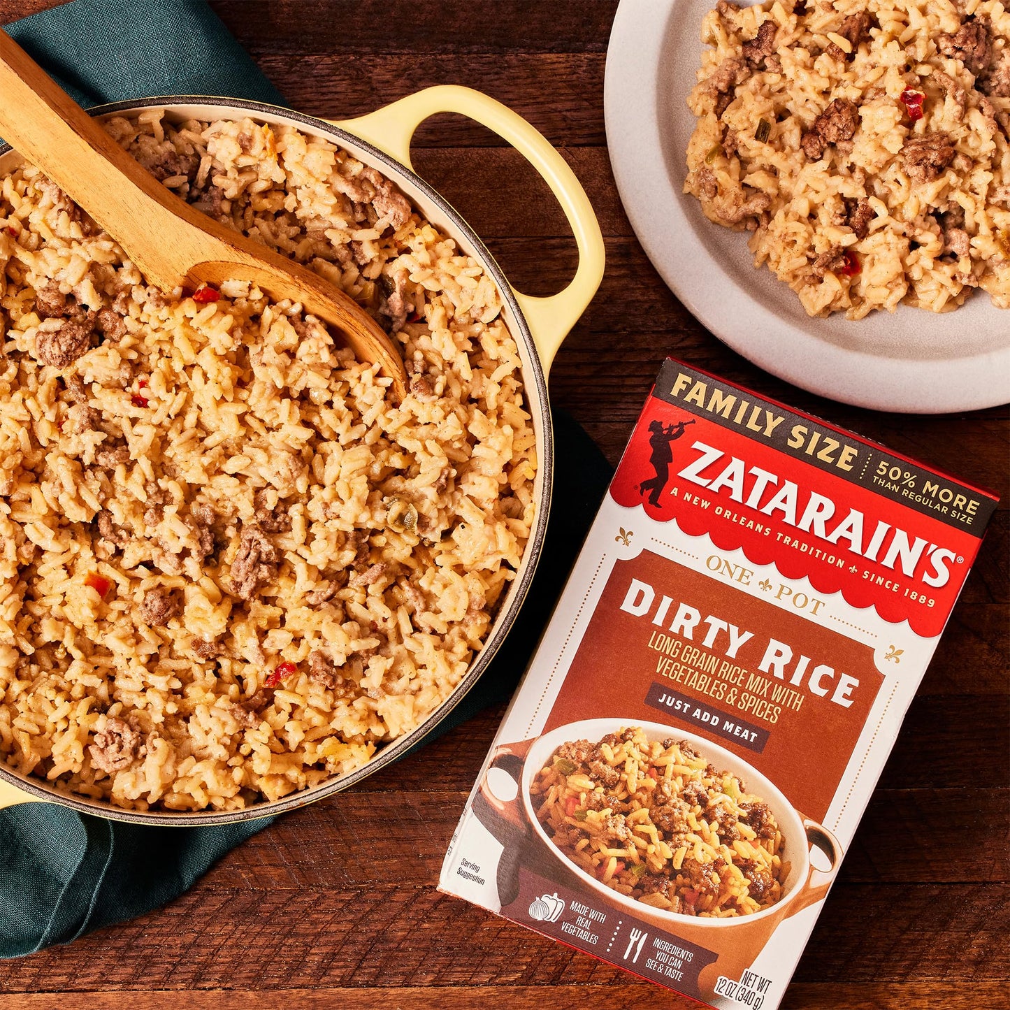Zatarain's Rice Mix, Dirty Rice, Family Size, Gluten Free, No MSG Added, Long Grain White Rice, Onions and Bell Peppers with Cajun Seasonings, Made