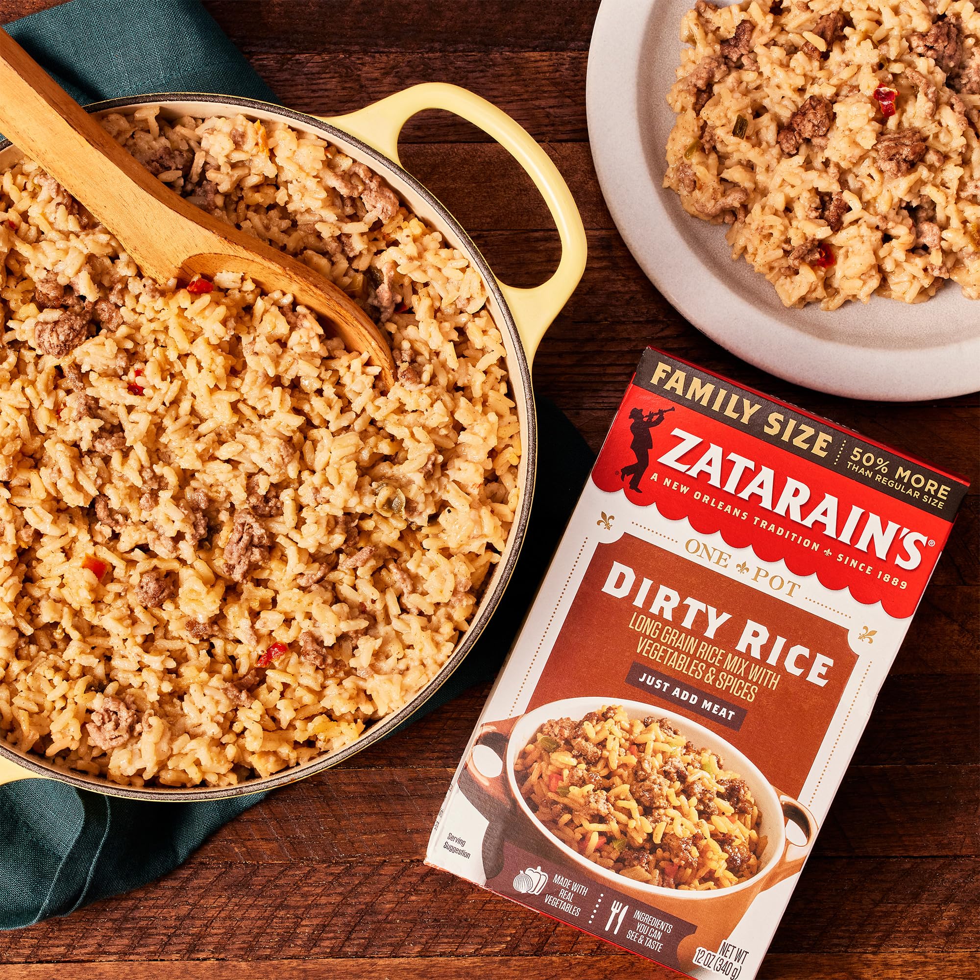 Zatarain's Rice Mix, Dirty Rice, Family Size, Gluten Free, No MSG Added, Long Grain White Rice, Onions and Bell Peppers with Cajun Seasonings, Made