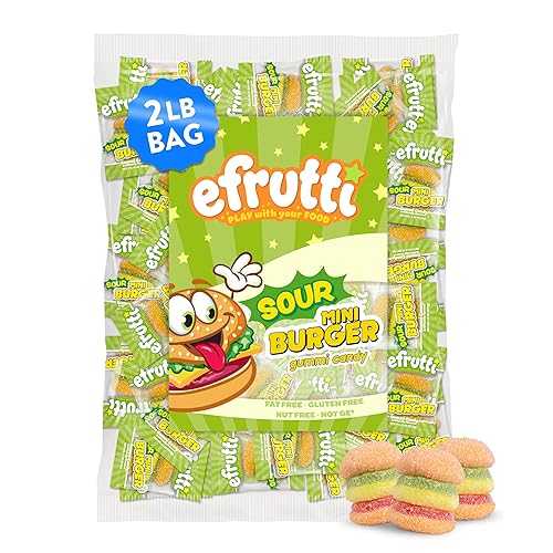 efrutti Sour Mini Burgers, Sour Gummy Candy, Individually Wrapped, 2 lb Bag, 100 Count
