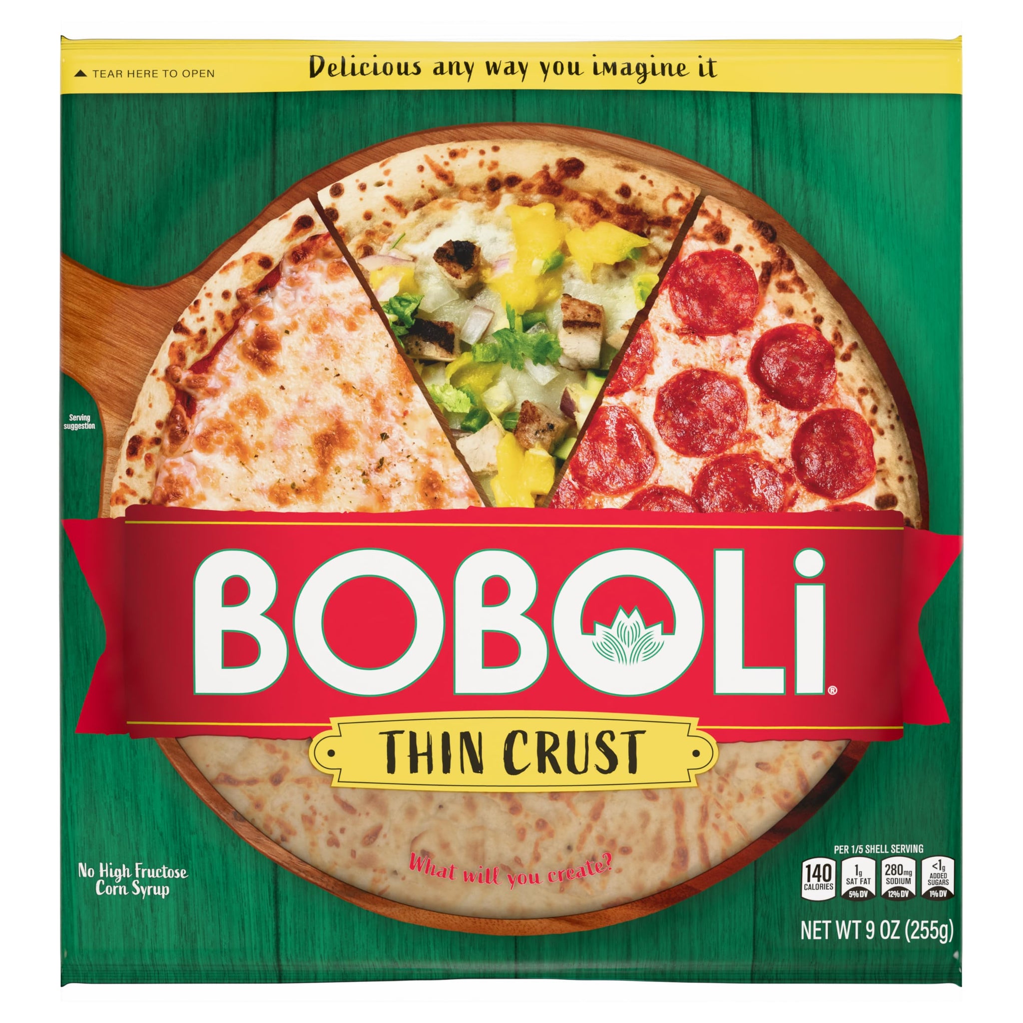 Boboli 12" Original Thin Pizza Crust, Ready-made, Thin and Crispy Plain Cooked Pizza Dough, 9 oz Bag