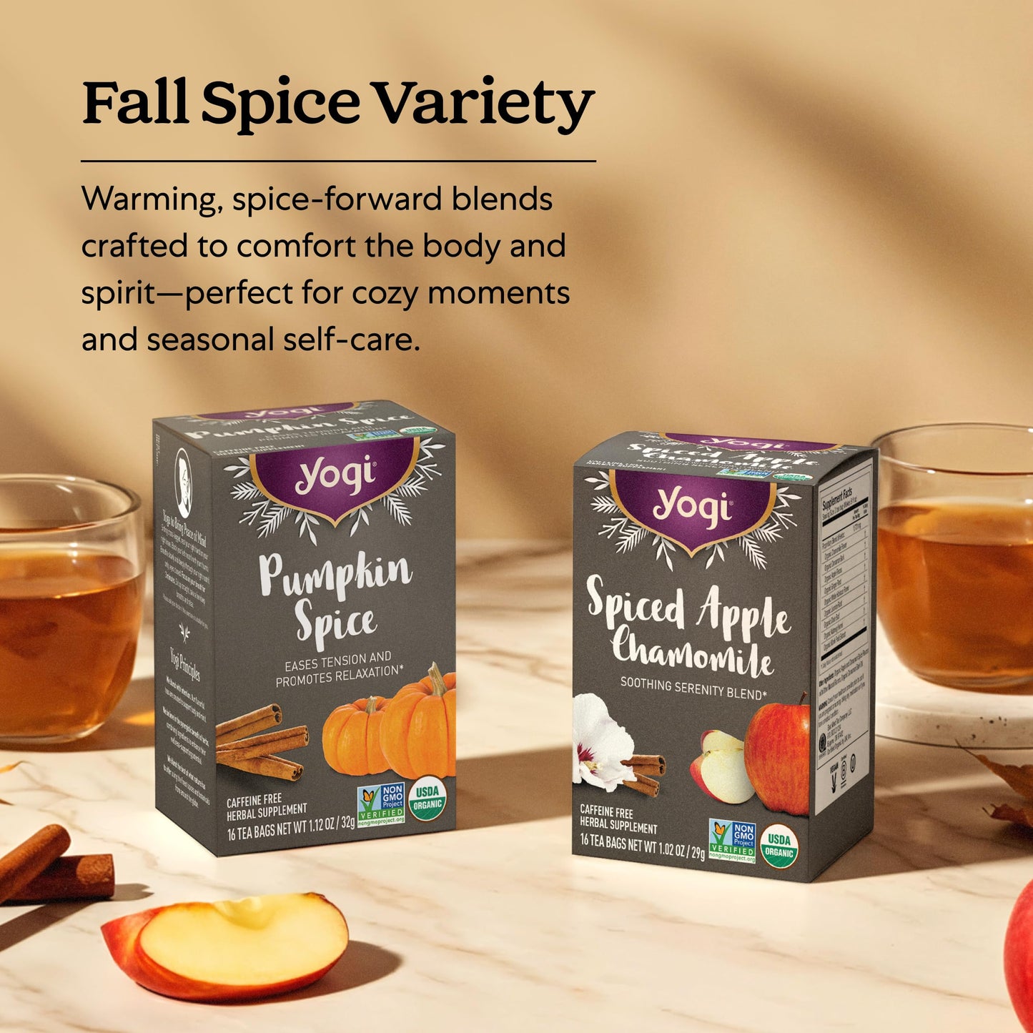 Yogi Tea - Fall Spice Variety Sampler Pack - 16 Tea Bags Per Pack (4 Pack) - Limited Edition Tea Sampler - Herbal Caffeine-Free Teas - Includes 2