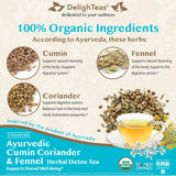 DelighTeas Organic Digest & Detox CCF Tea | Ayurvedic Cumin, Coriander, Fennel Loose Leaf | with BPA-Free Infuser | 60 Servings, 5 oz.