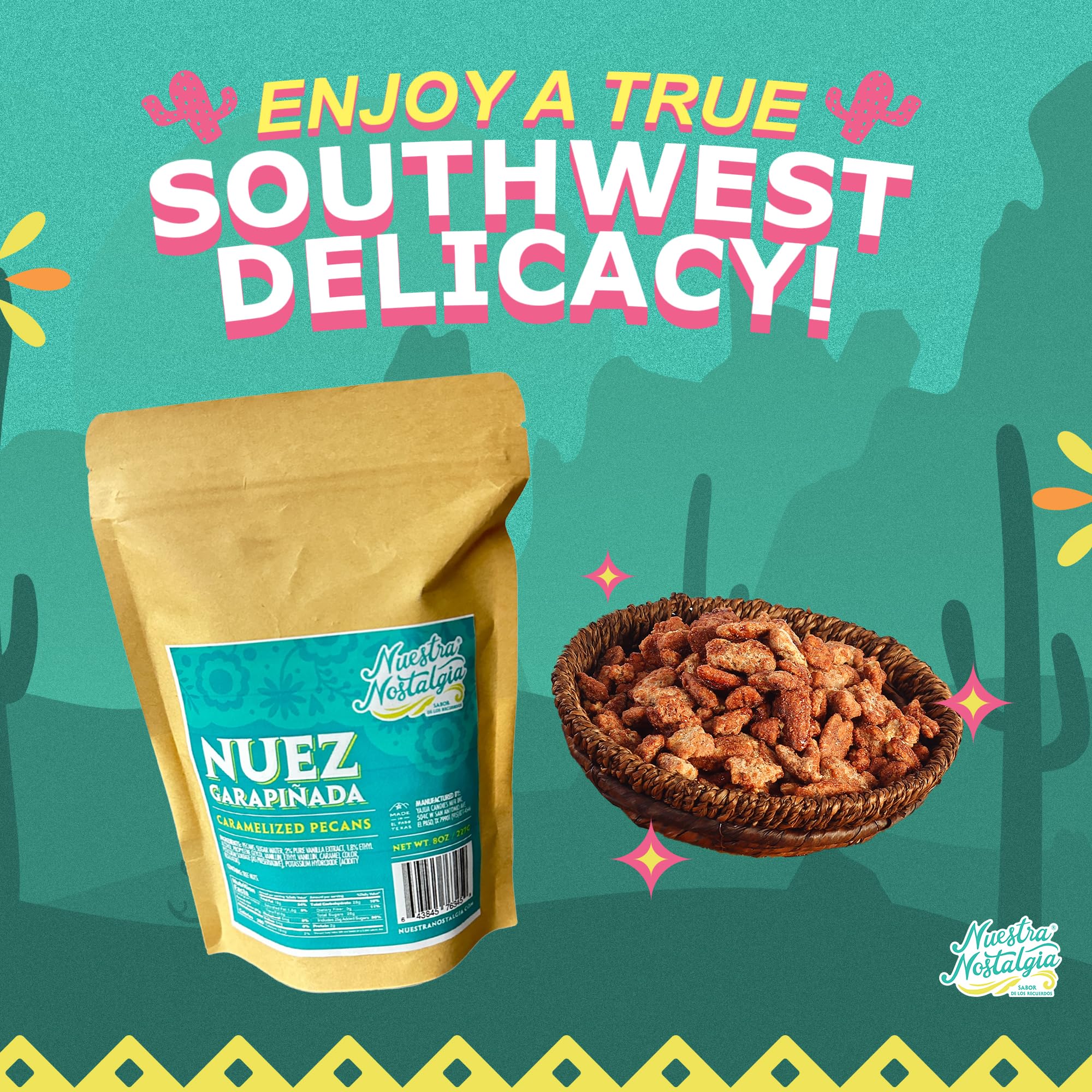 Nuez Garapiñada | Caramelized Pecans - Crunchy Mexican-Style Candied Pecans with a Hint of Vanilla (8oz Bag)