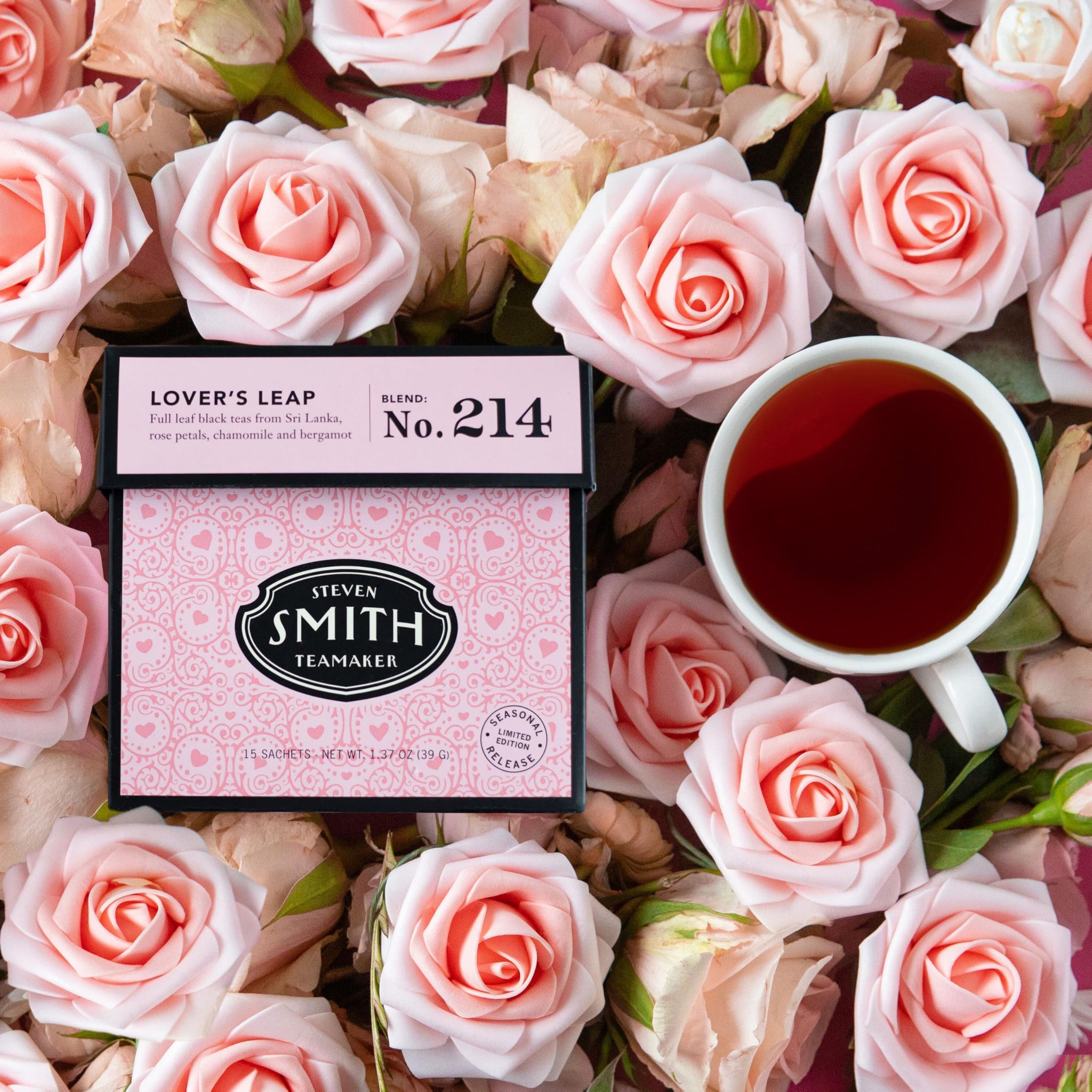 Smith Teamaker Lover's Leap No. 214, Seasonal, Caffeinated, Sugar-Free, Sustainably Grown, Organic Full Leaf Black Tea Bags, 15 Sachets, 1.37oz Each