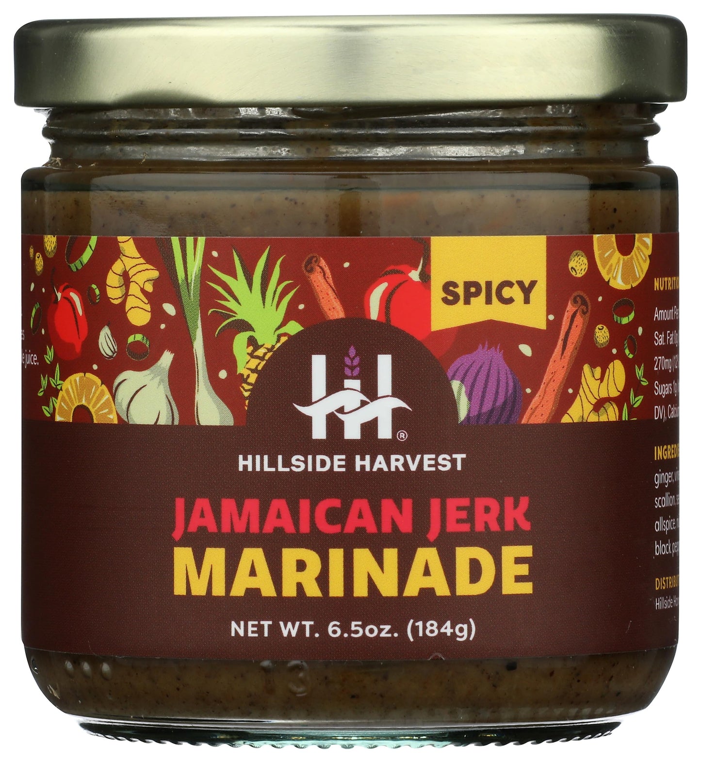 Hillside Harvest - Jamaican Jerk Marinade, SPICY, Gourmet, Handcrafted, Spice and Sweet Citrus, Hot Heat Level, 6.5 oz. Jar (Pack of 1)