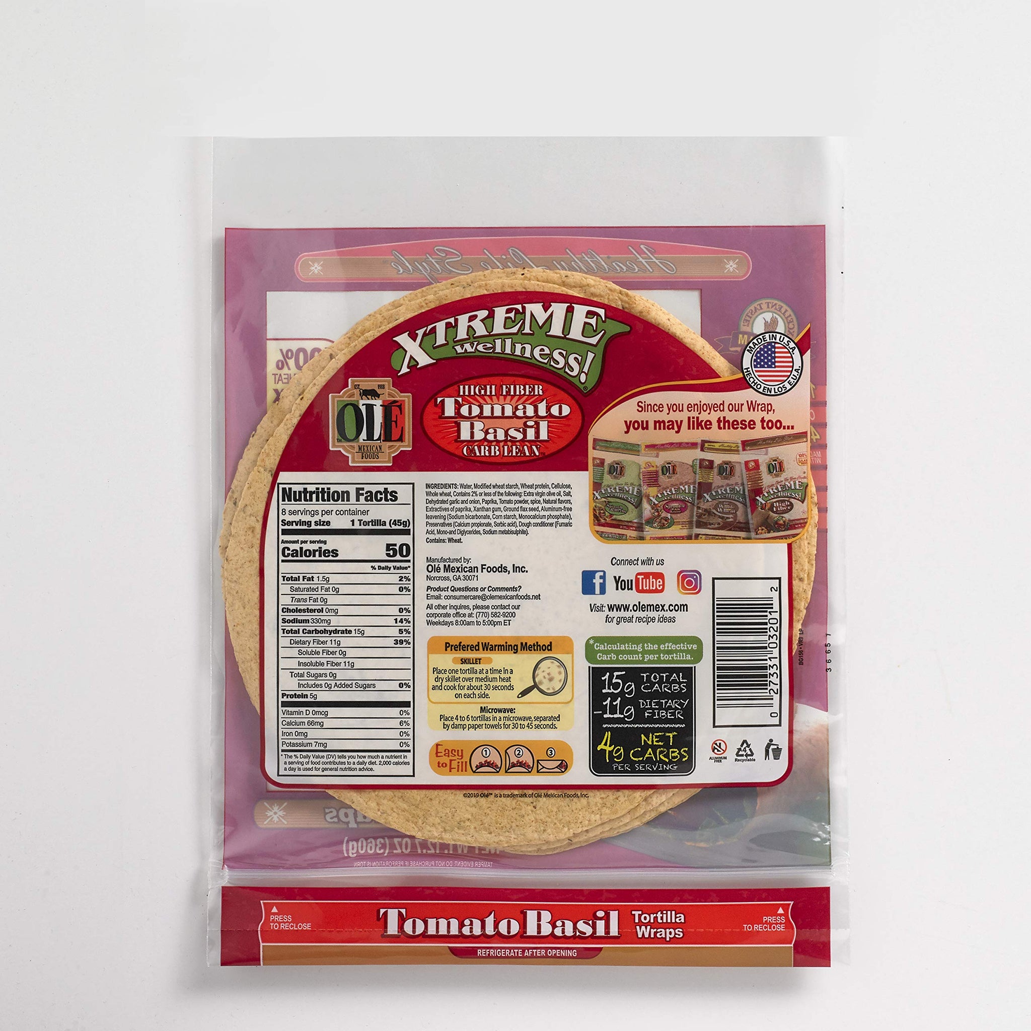 Basil Flour Tortilla Wraps | 8" Size | 8 Count Each Pack | 6 Pack Case