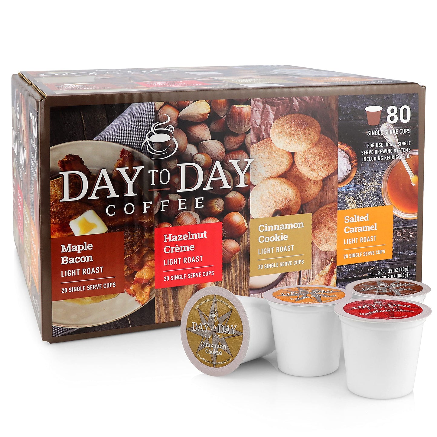 Day To Day 80-Count Flavored Variety Pack, Single Serve Coffee Pods for K-Cup Keurig Brewers