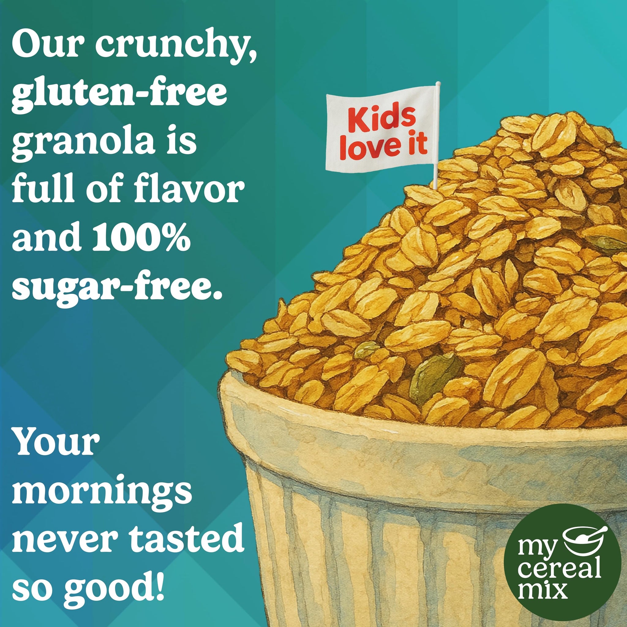 MyCerealMix Sugar Free Granola Double Chocolate Chip, 10oz Trial Size - Keto Diabetic Cereal, High Fiber Gluten Free Breakfast, Monk Fruit