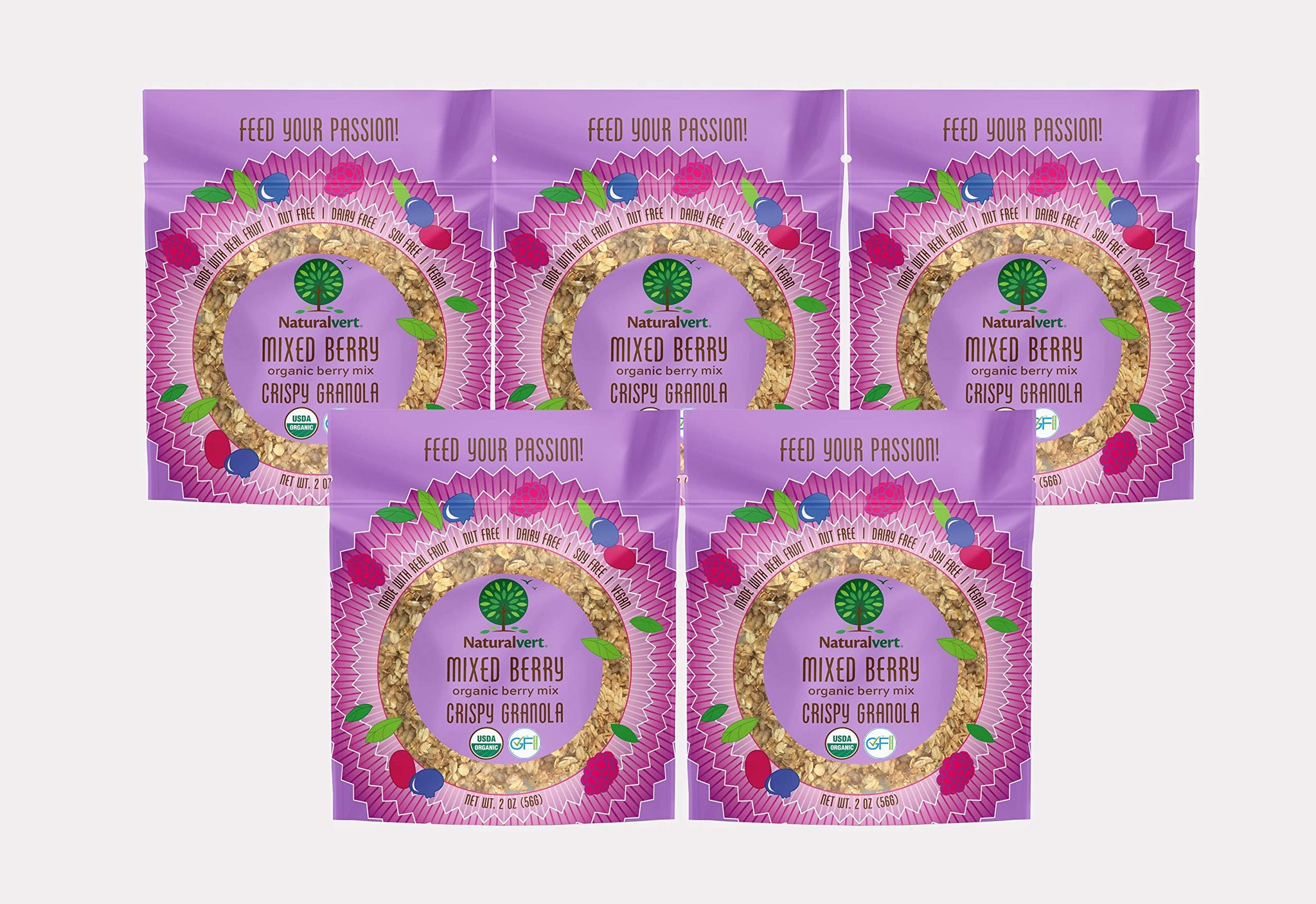 Naturalvert Organic, gluten-free, vegan granola Mixed Berry, 2oz (Pack of 5)…