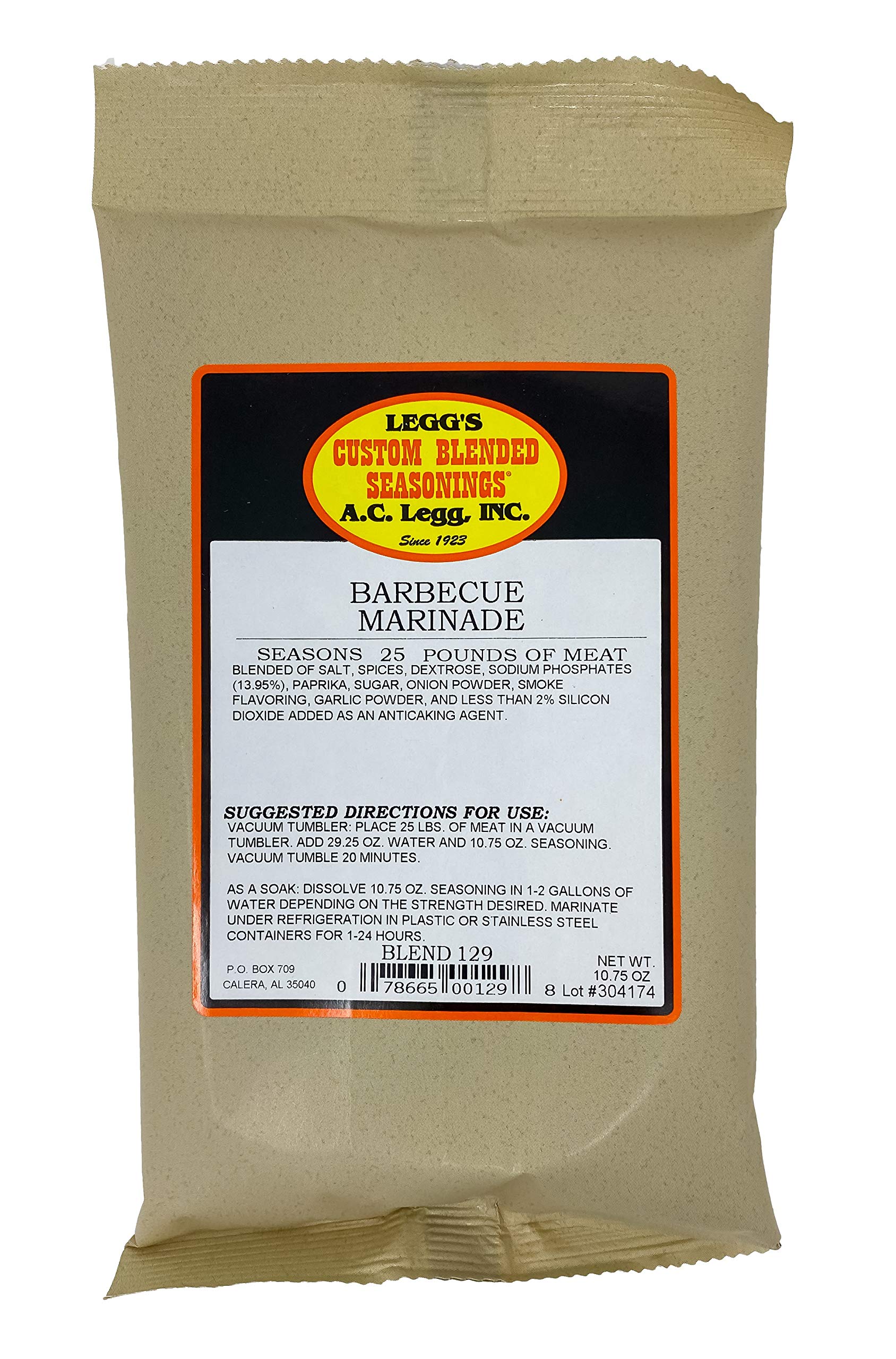 AC Legg Old Plantation Seasonings - Barbecue Marinade Seasoning for 25 pounds of meat - 10.75 ounces