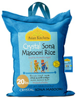 Asian Kitchen Crystal Sona Masoori Aged Rice 20-Pound Bag, 20lbs (9.08kg) Short Grain Rice ~ All Natural | Gluten Friendly | Vegan | Indian Origin |