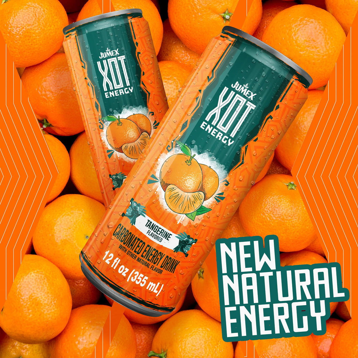 Jumex XOT Tangerine Energy Drink - Vitamin B2, B3, B5, B12 - 12 oz, 12 Pack