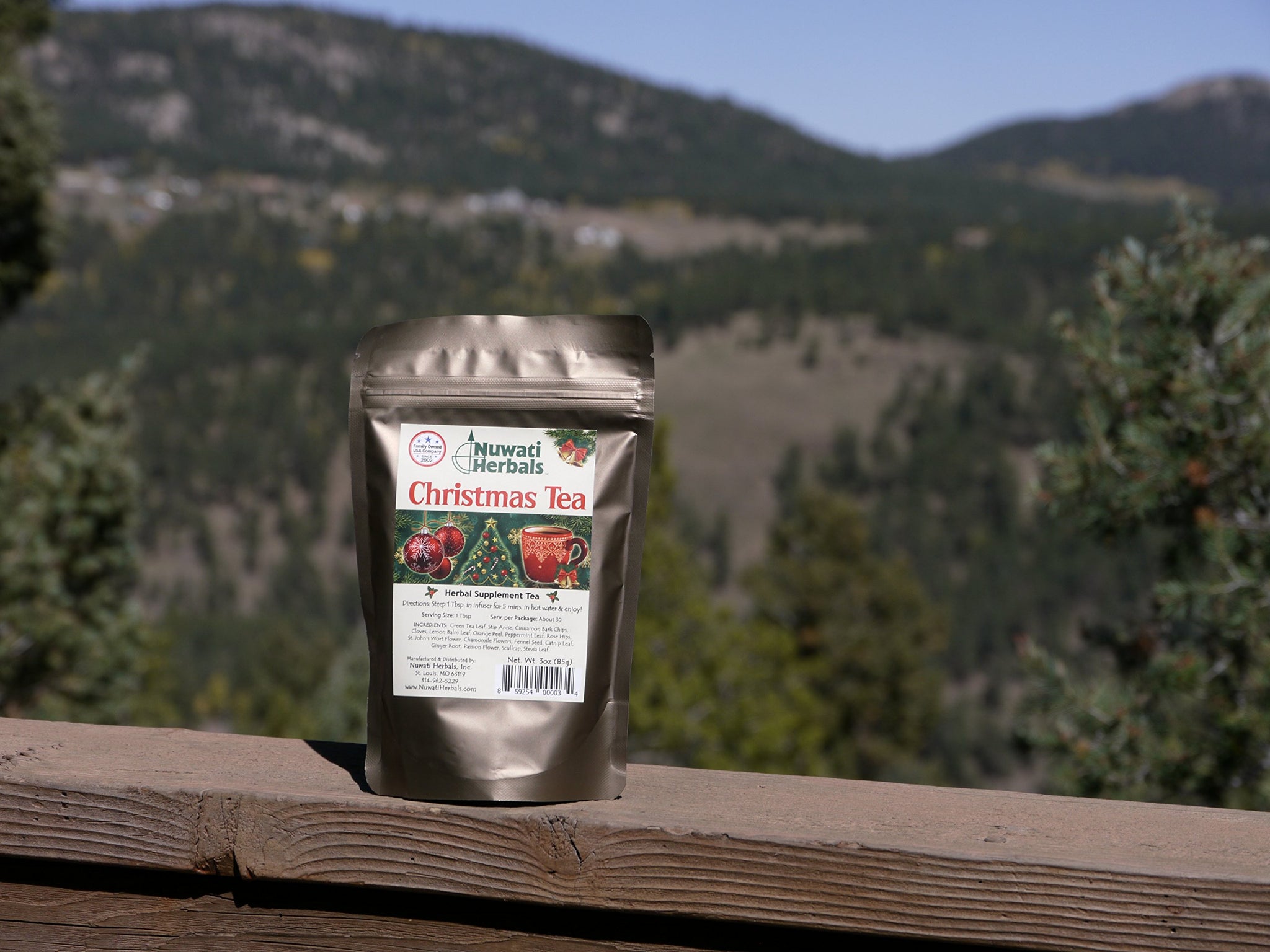 Nuwati Herbals Christmas Tea with Cinnamon, Anise, Cloves, Orange Peel and More, Herbal Loose Green Leaf Tea, 3 ounces