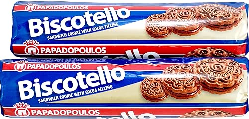 Papadopoulos Greek Sandwich Cookies with Cocoa Filling, 2 Pack. Authentic European Cookies. Inspected and Packed by Cape Moda Albany NY with minimum