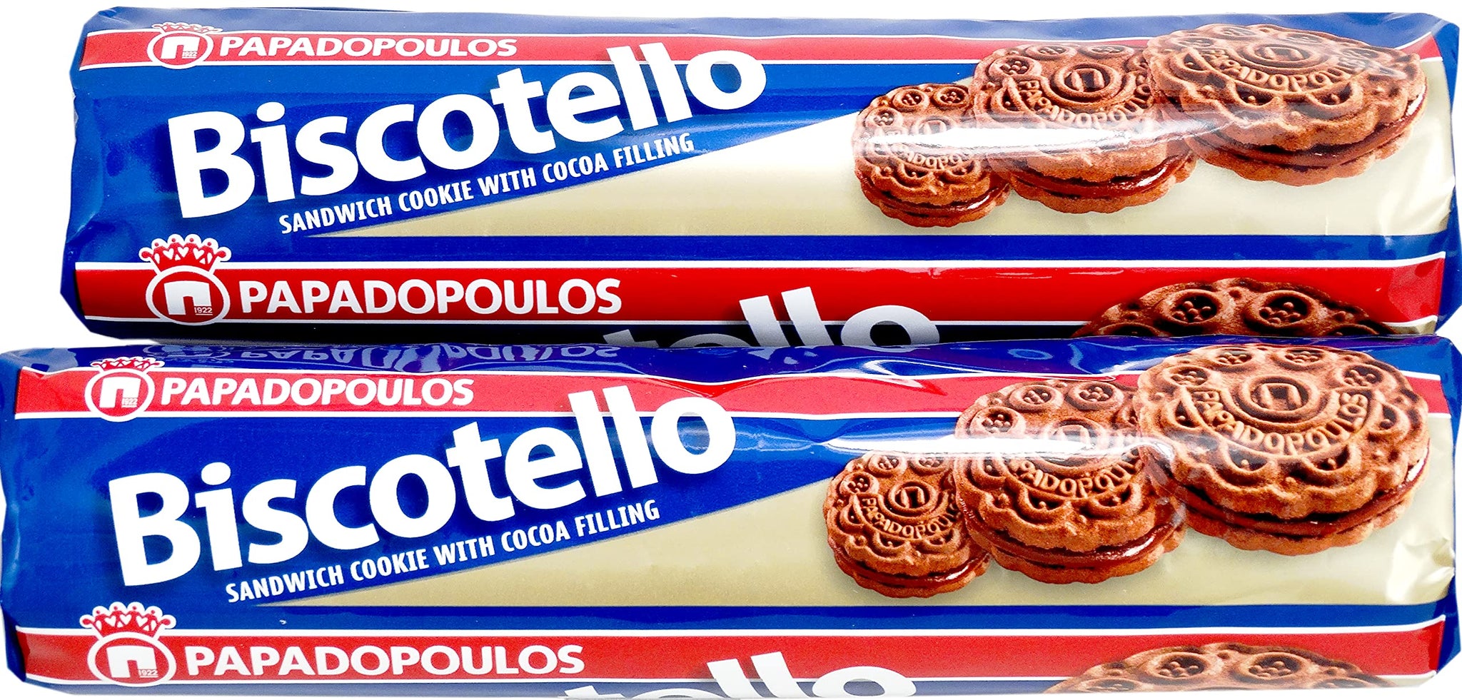 Papadopoulos Greek Sandwich Cookies with Cocoa Filling, 2 Pack. Authentic European Cookies. Inspected and Packed by Cape Moda Albany NY with minimum