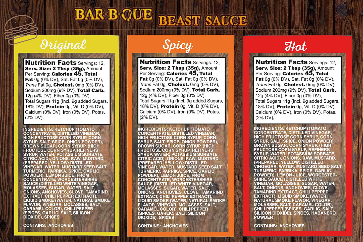 Bar-B-Que Beast BBQ Sauce, 3 Variety Pack, Flavors - Original, Spicy, Hot - 15oz ea - Award Winning Barbecue Sauce