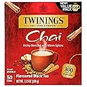 Twinings Chai Black Tea Individually Wrapped Bags, Sweet, Savoury Spices, Caffeinated, Enjoy Hot or Iced - 50 Count