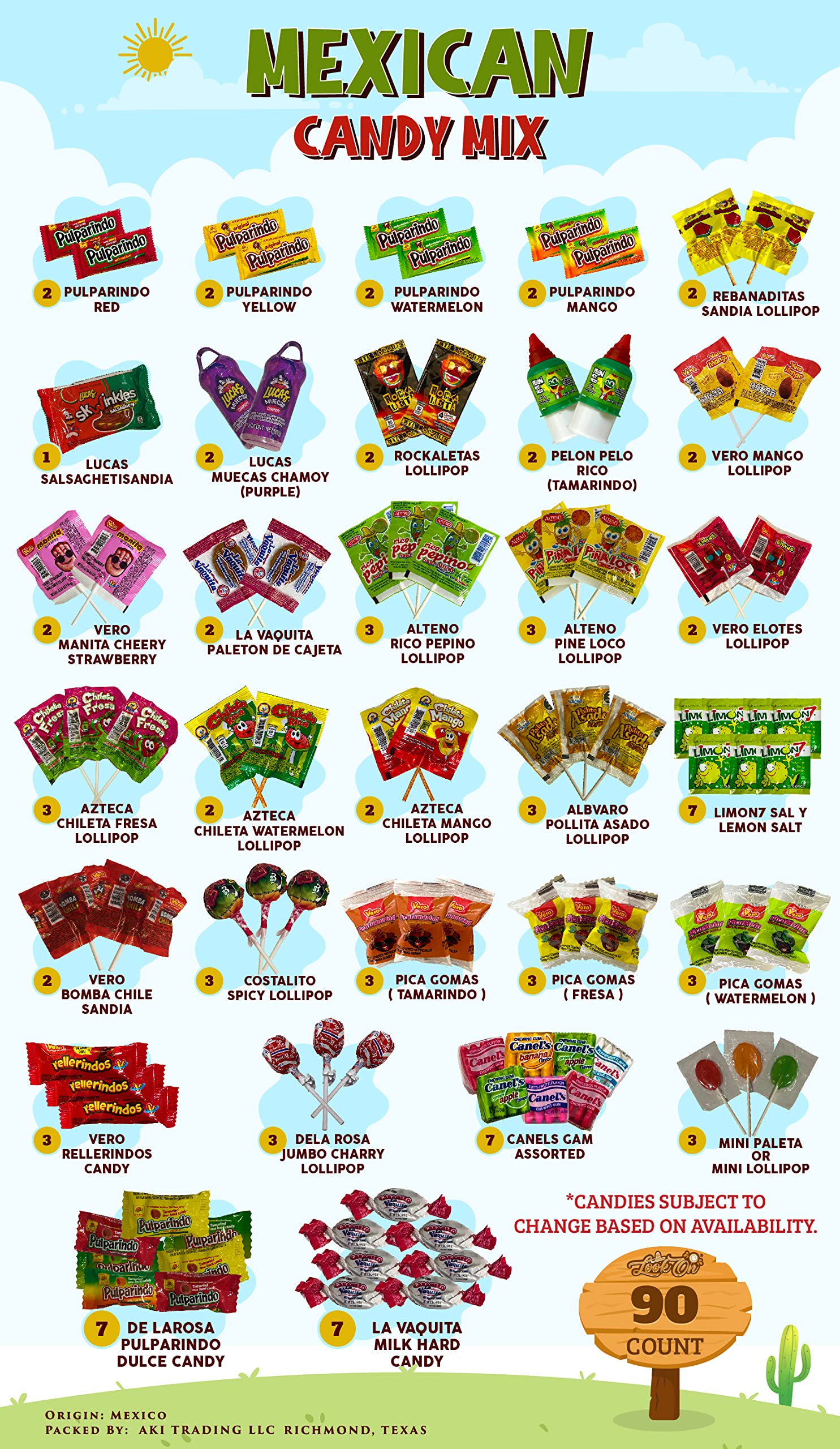 Mexican Candy Assortment Snacks Pack - Variety of Spicy, Sweet, and Sour Candies, Includes Lucas Candy, Pelon Pelo Rico, Pulparindo, Rellerindo, by